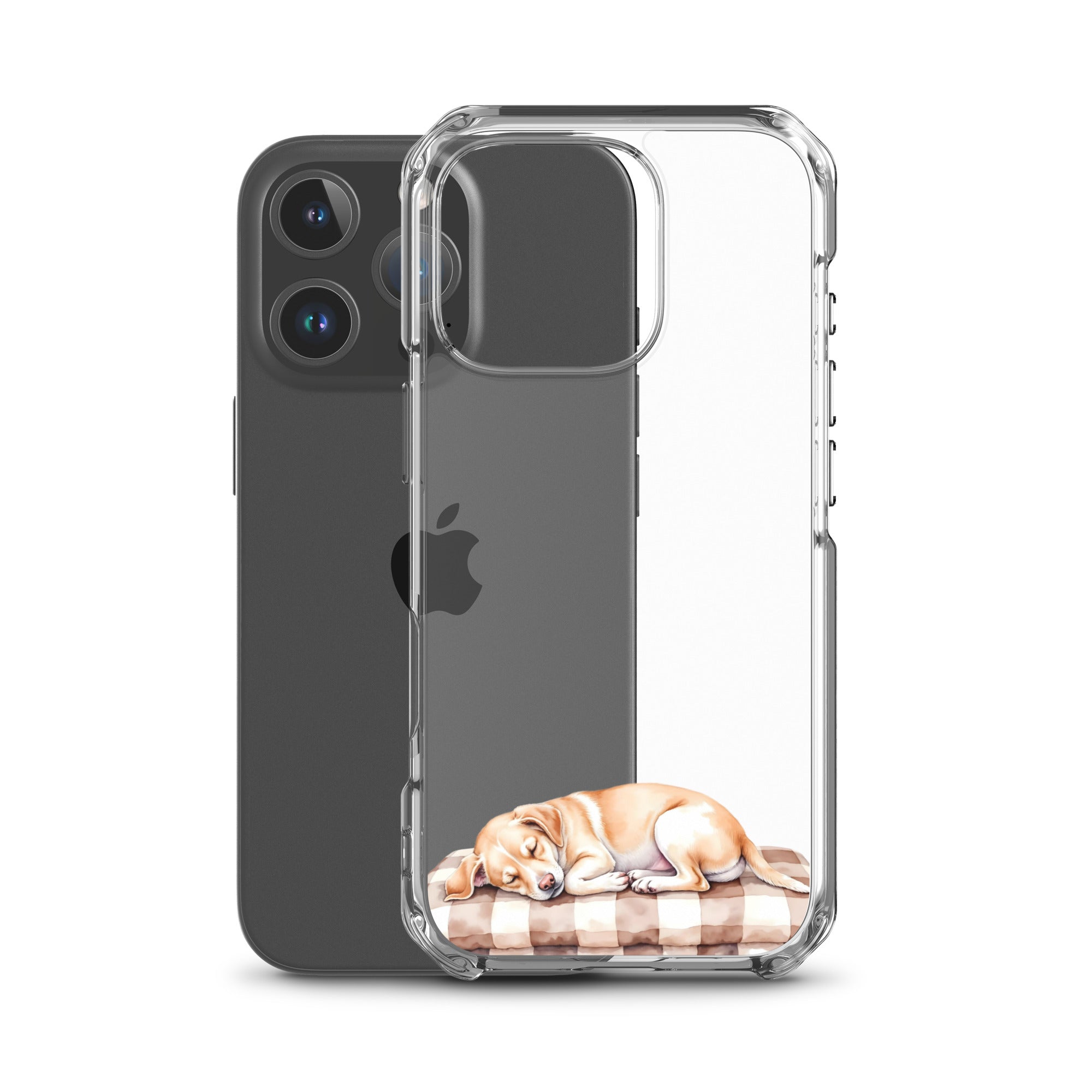 Sleepy Dog on Checkered Blanket Clear Case for iPhone 16 Pro - Cute Cozy Puppy Illustration Protective Cover - Image 2