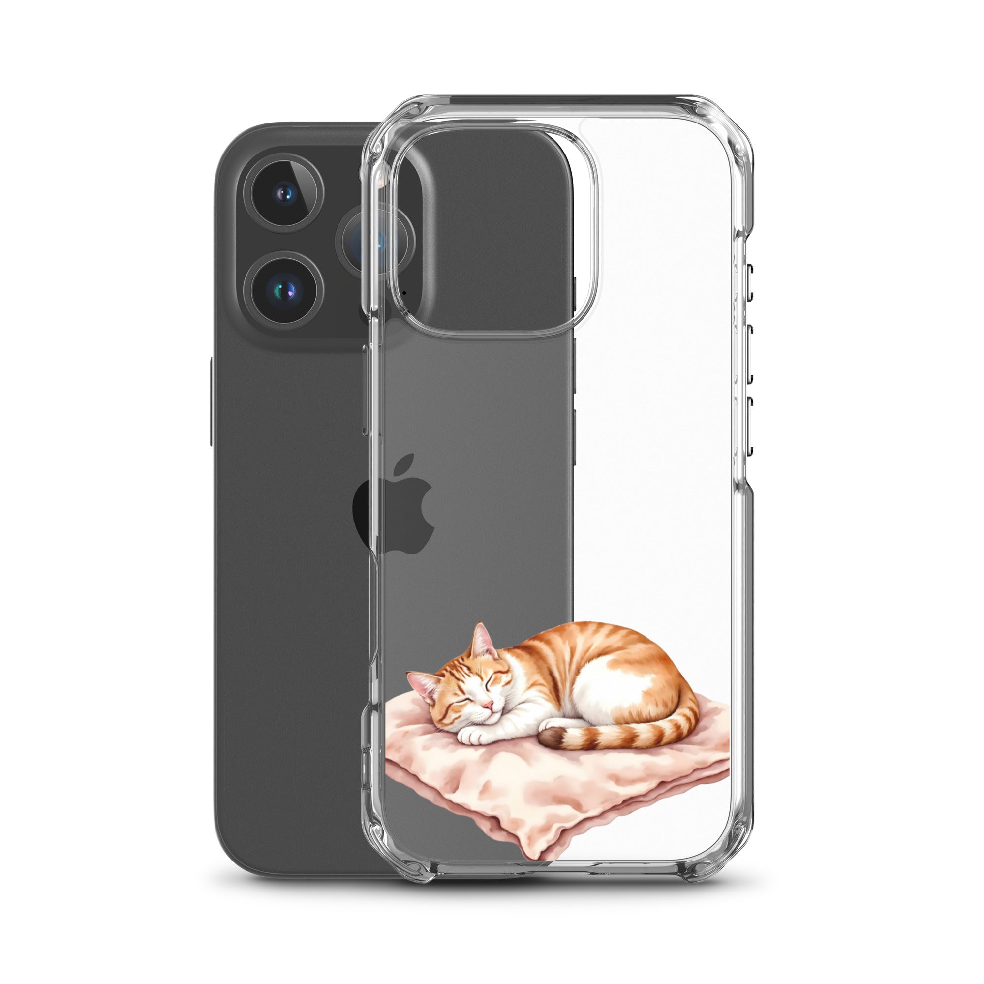 Sleepy Cat on Pillow Clear Case for iPhone 16 Pro - Cute Cozy Kitty Illustration Protective Cover - Image 2