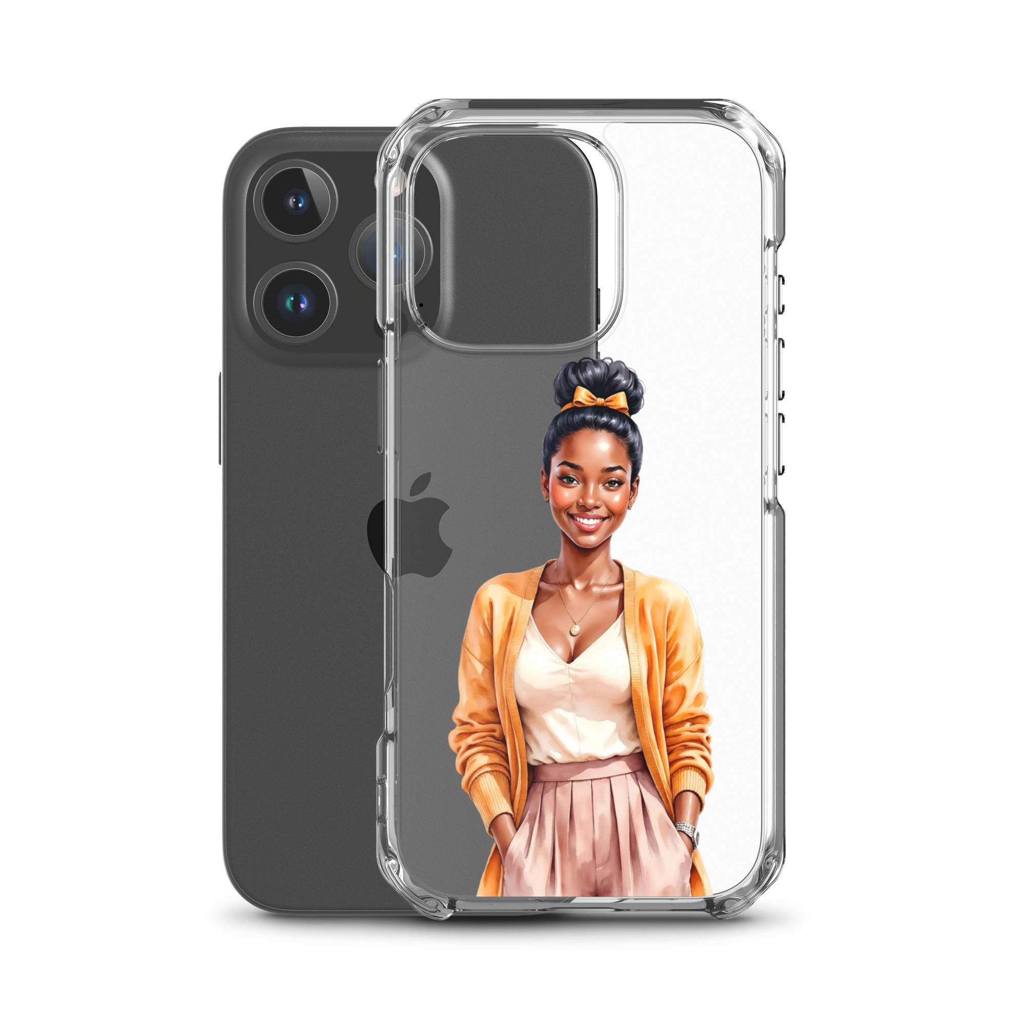 Golden Autumn Glow Girl Clear Case for iPhone 16 Pro - Fashion Illustration Protective Cover - Image 2