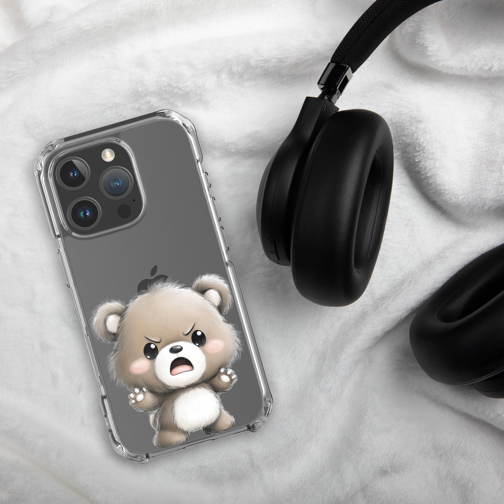 Angry Cute Bear Clear Case for iPhone 16 Pro - Funny Kawaii Bear Protective Cover - Image 4
