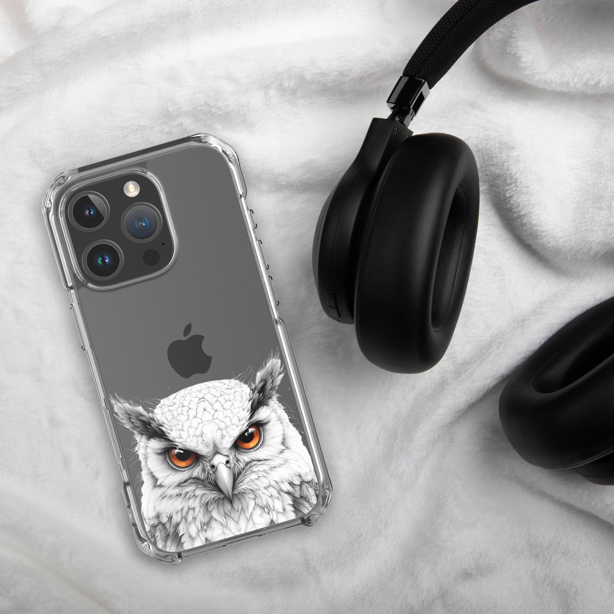 Snowy Owl Glare Clear Case for iPhone 16 Pro - Minimalist White Owl Illustration Protective Cover - Image 5