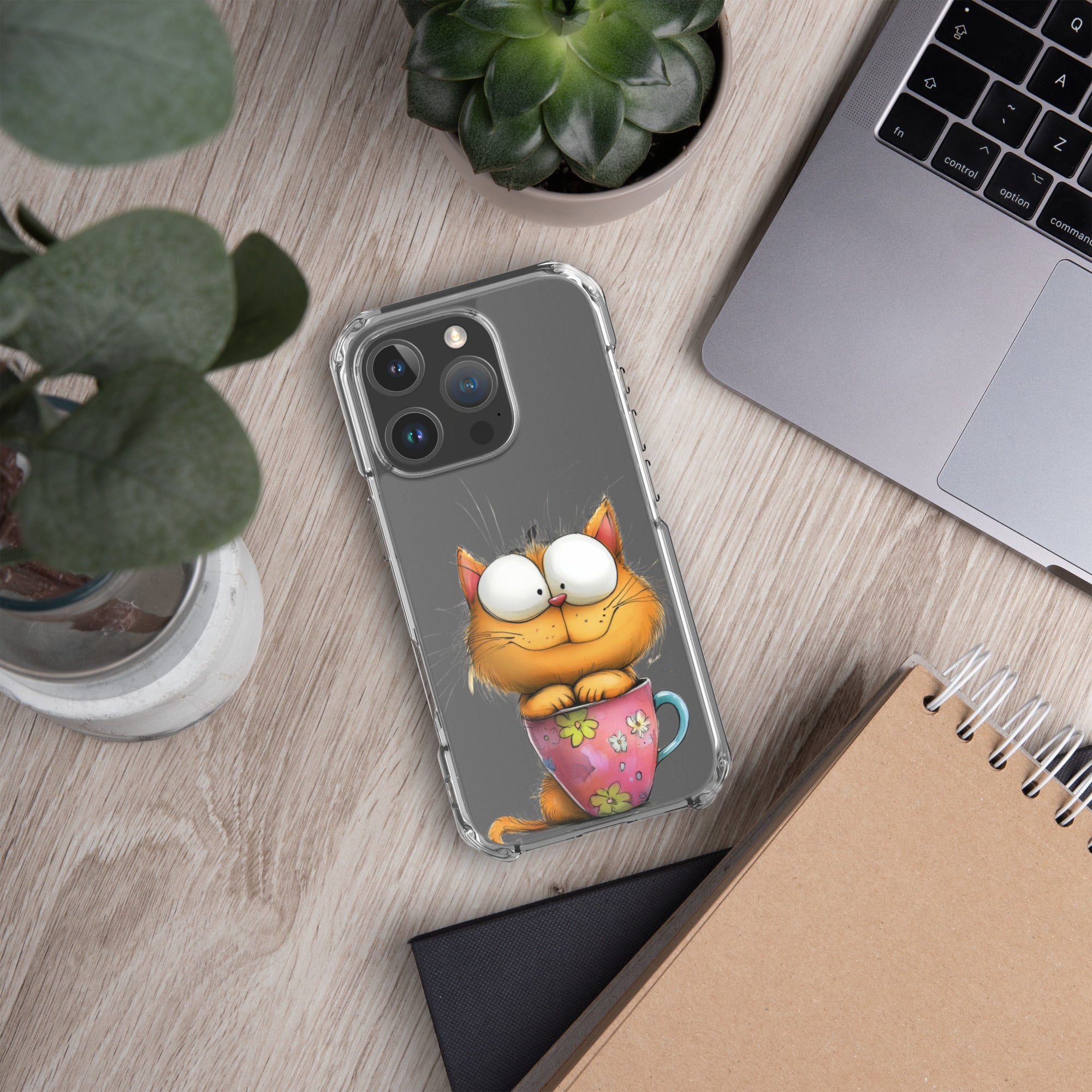 Goofy Cat in Cup Clear Case for iPhone 16 Pro - Funny Cartoon Kitty Protective Cover - Image 5