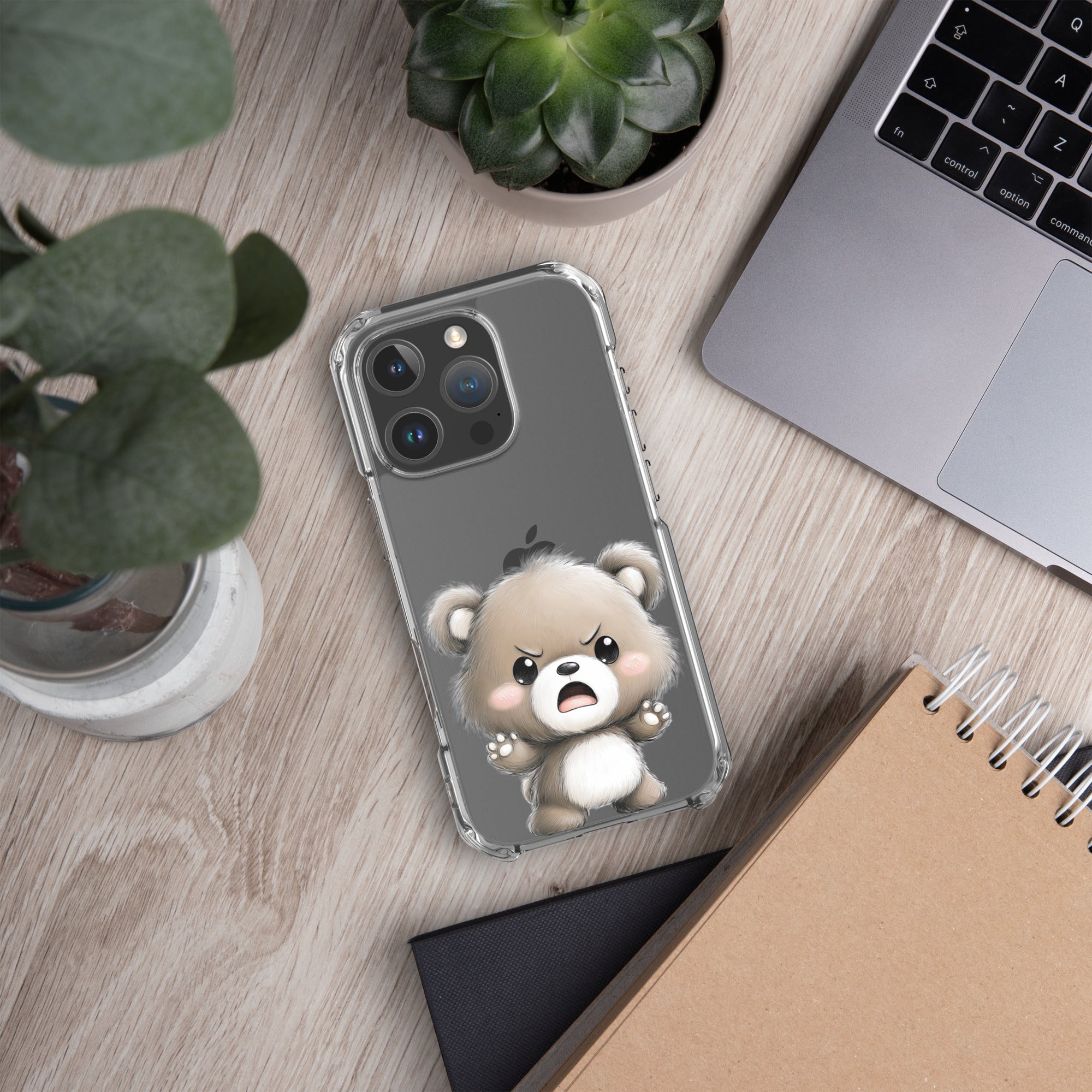Angry Cute Bear Clear Case for iPhone 16 Pro - Funny Kawaii Bear Protective Cover - Image 5