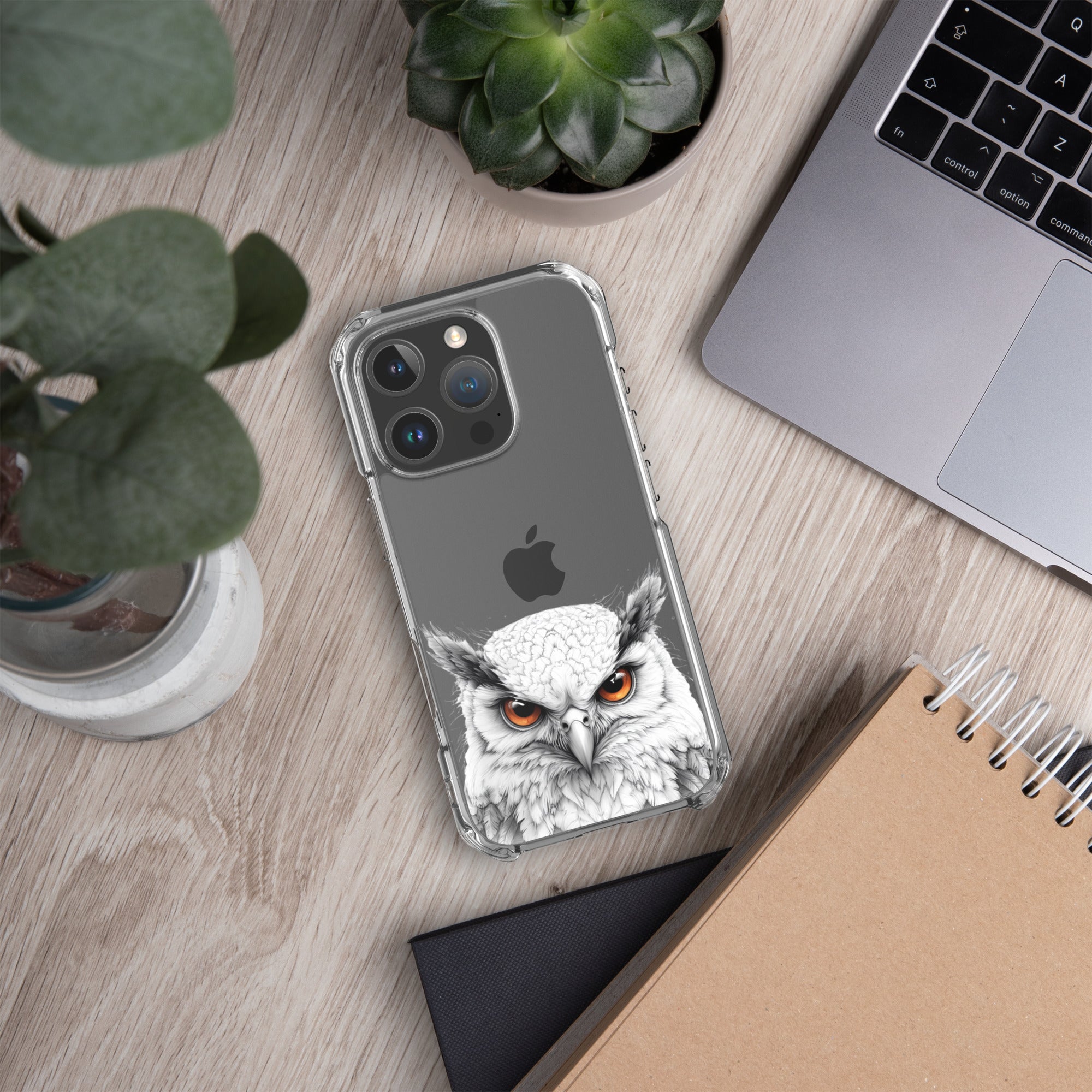 Snowy Owl Glare Clear Case for iPhone 16 Pro - Minimalist White Owl Illustration Protective Cover - Image 4