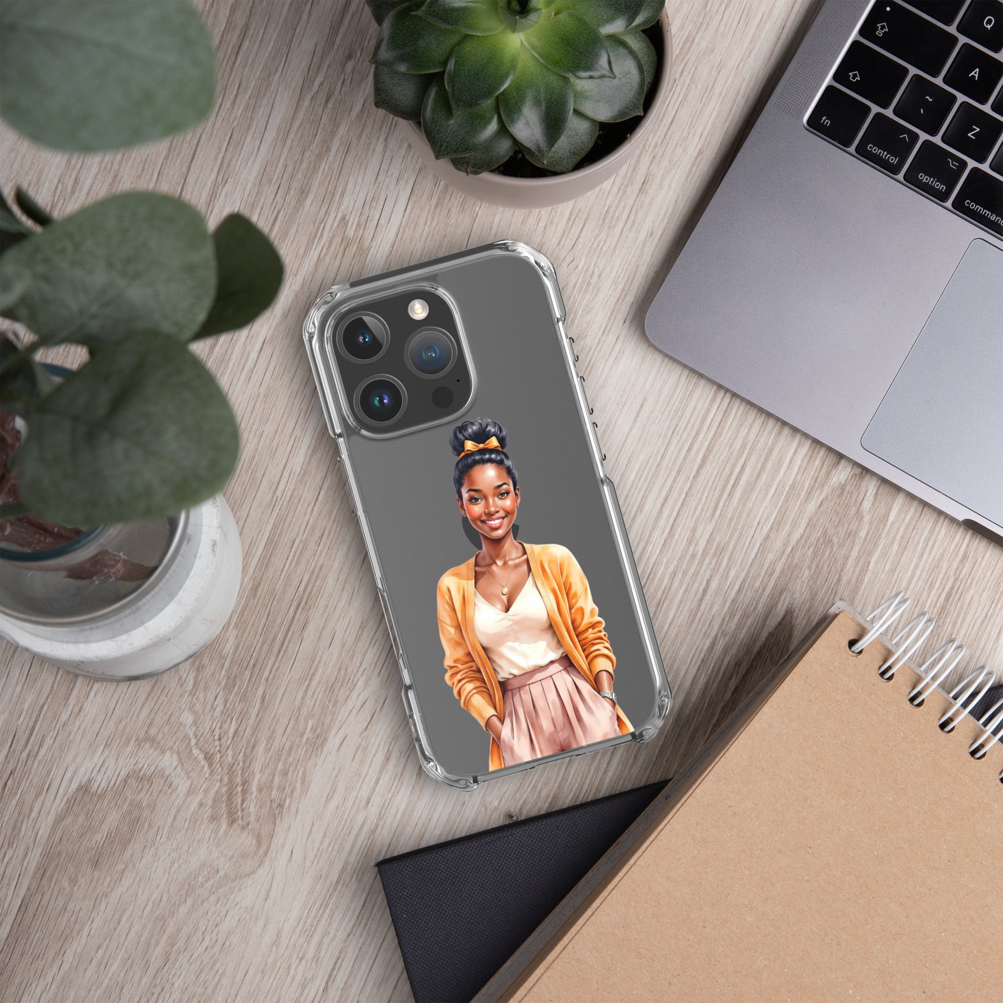 Golden Autumn Glow Girl Clear Case for iPhone 16 Pro - Fashion Illustration Protective Cover - Image 5