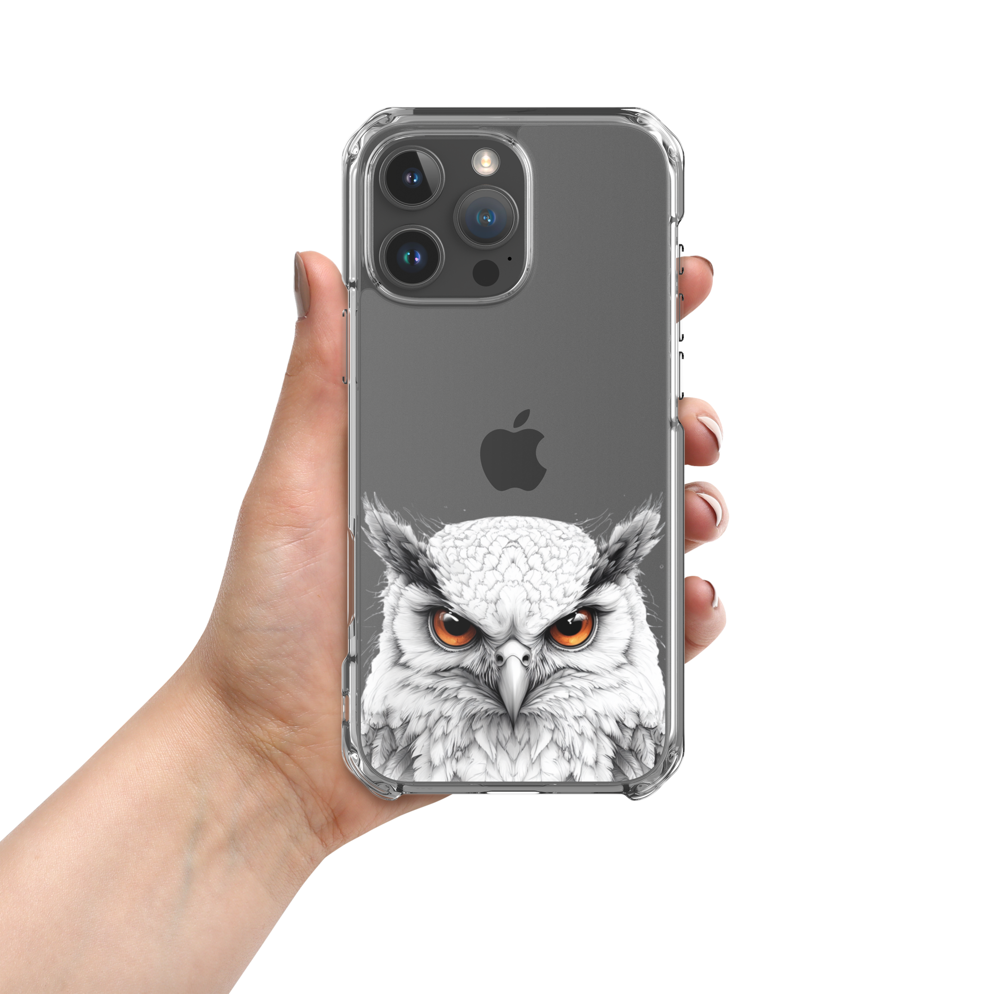 Snowy Owl Glare Clear Case for iPhone 16 Pro Max - Minimalist White Owl Illustration Protective Cover - Image 3
