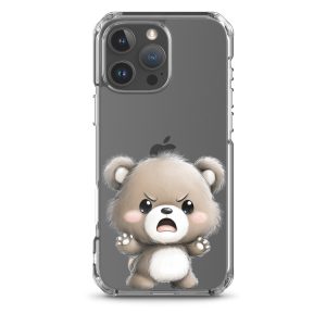Angry Cute Bear Clear Case for iPhone 16 Pro Max - Funny Kawaii Bear Protective Cover