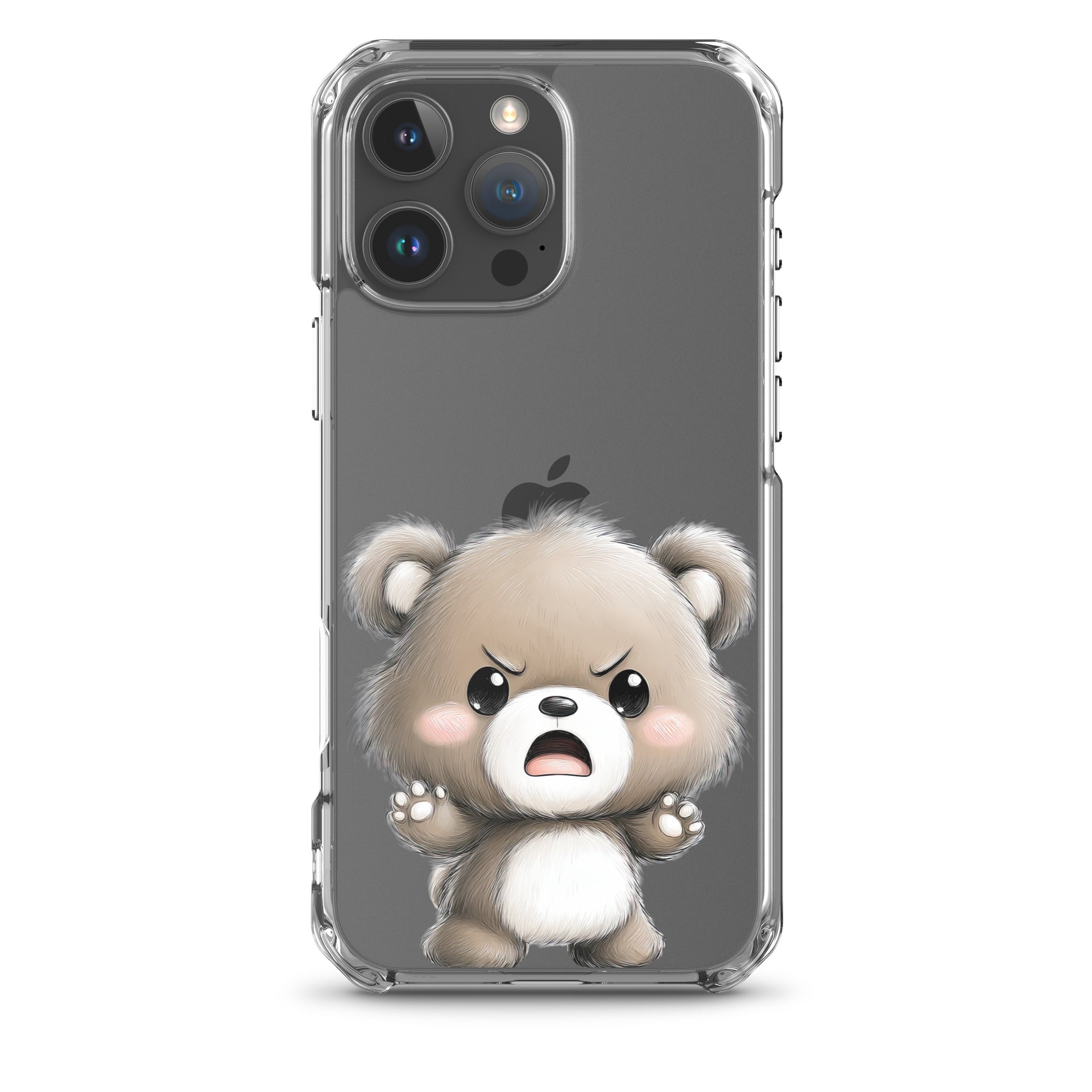 Angry Cute Bear Clear Case for iPhone 16 Pro Max - Funny Kawaii Bear Protective Cover