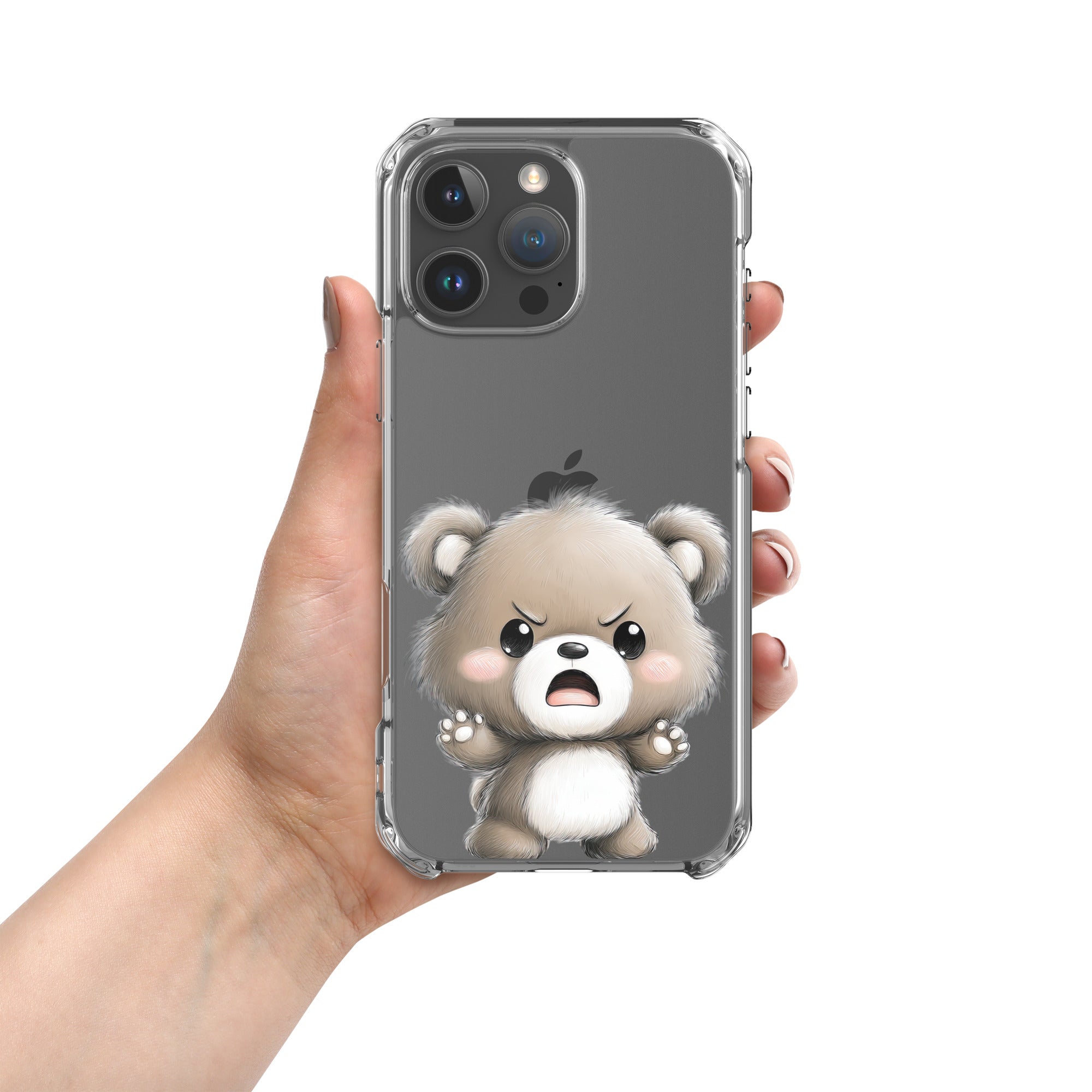 Angry Cute Bear Clear Case for iPhone 16 Pro Max - Funny Kawaii Bear Protective Cover - Image 3