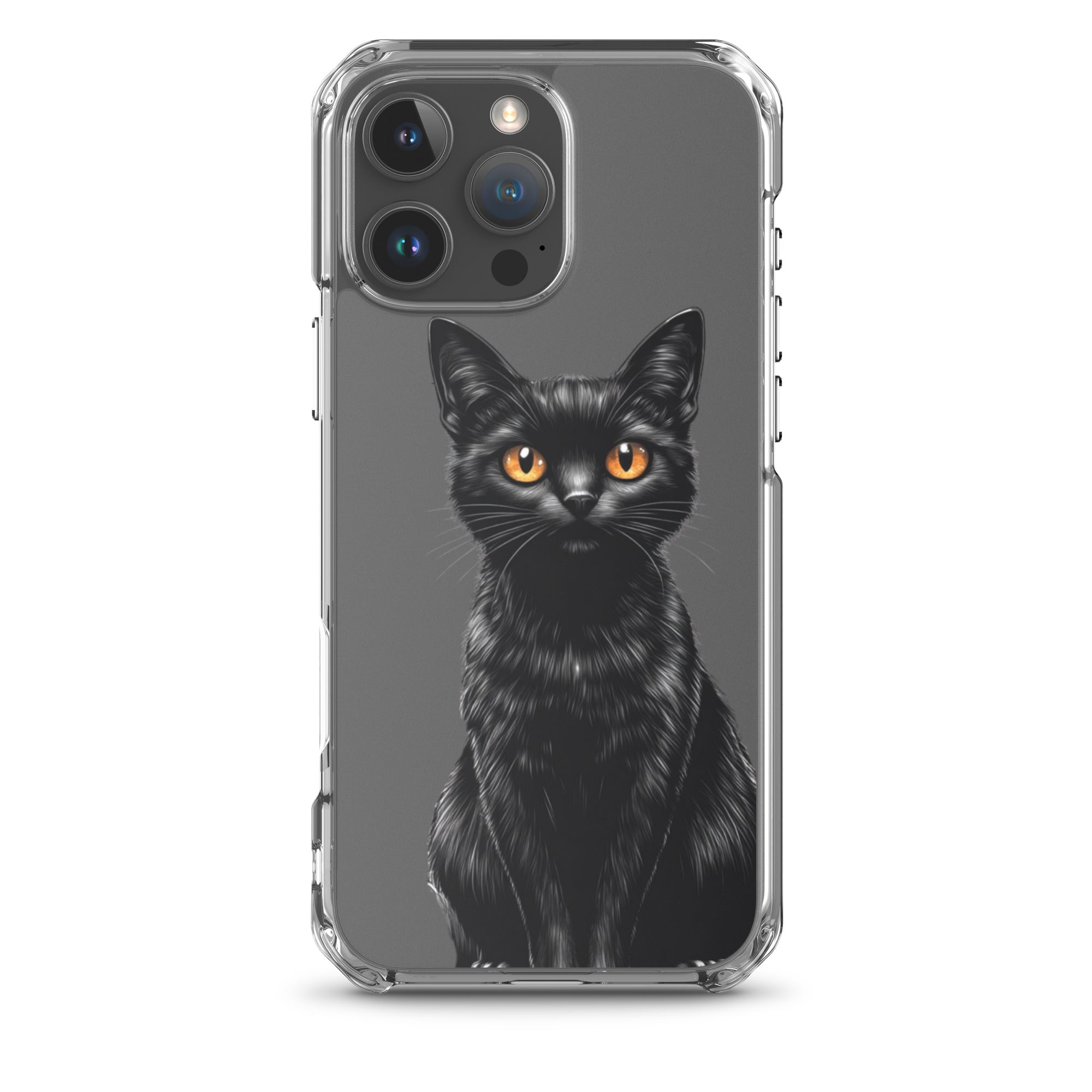 Midnight Black Cat Clear Case for iPhone 16 Pro Max - Elegant Black Cat Illustration Protective Cover
