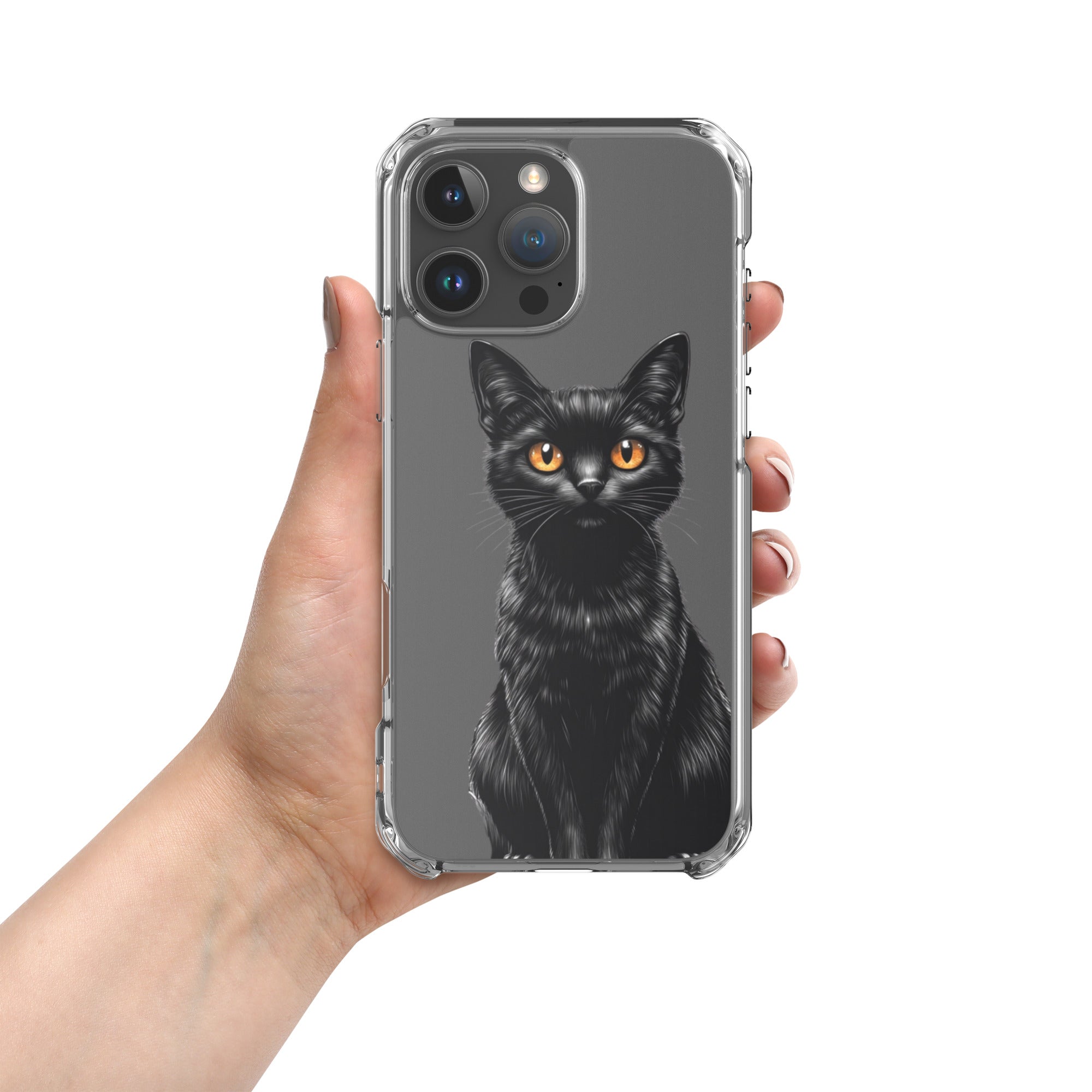 Midnight Black Cat Clear Case for iPhone 16 Pro Max - Elegant Black Cat Illustration Protective Cover - Image 3