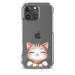 Happy Kitty Clear Case for iPhone 16 Pro Max - Cute Smiling Cat Illustration Protective Cover