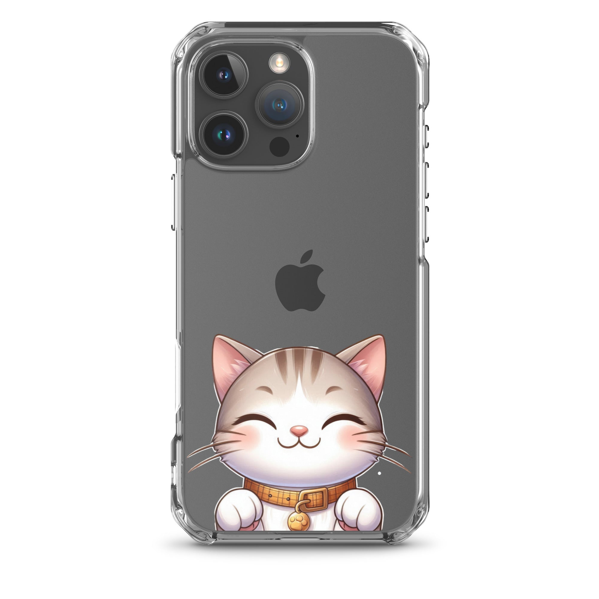 Happy Kitty Clear Case for iPhone 16 Pro Max - Cute Smiling Cat Illustration Protective Cover