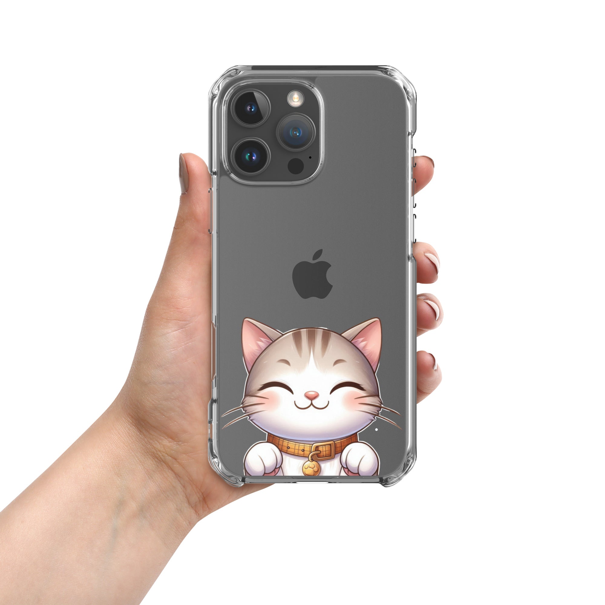 Happy Kitty Clear Case for iPhone 16 Pro Max - Cute Smiling Cat Illustration Protective Cover - Image 3