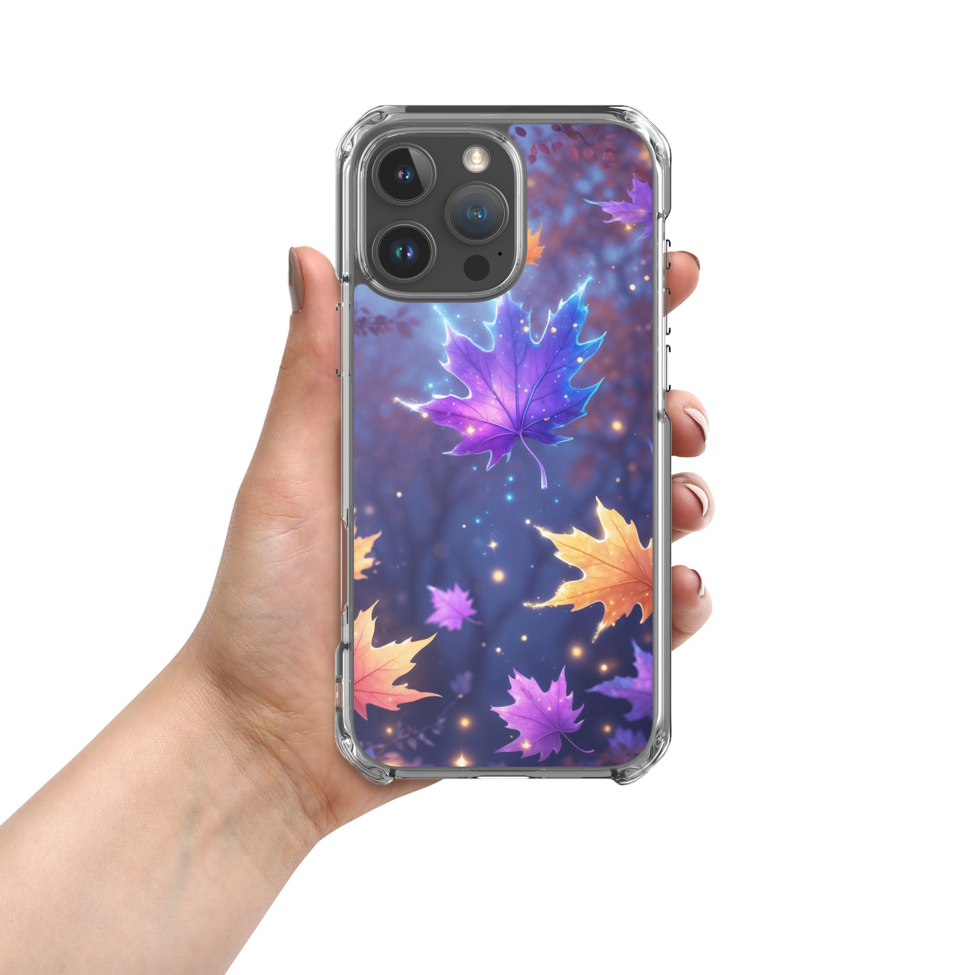 Enchanted Autumn Leaves Clear Case for iPhone 16 Pro Max - Fantasy Fall Maple Leaf Protective Cover - Image 3