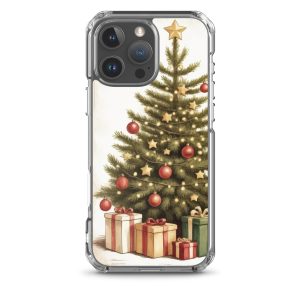 Vintage Christmas Tree Clear Case for iPhone 16 Pro Max - Festive Holiday Tree & Gifts Protective Cover