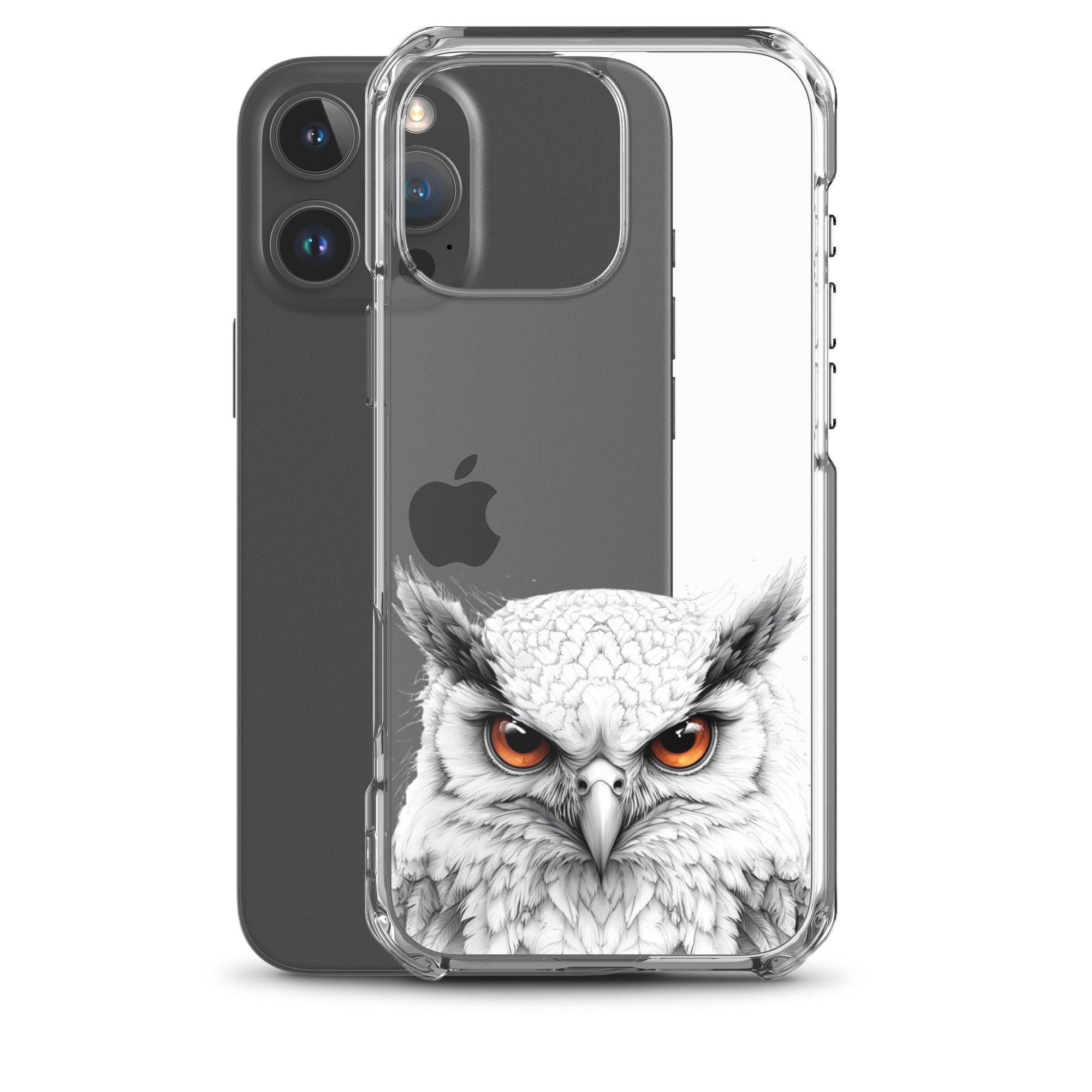 Snowy Owl Glare Clear Case for iPhone 16 Pro Max - Minimalist White Owl Illustration Protective Cover - Image 2
