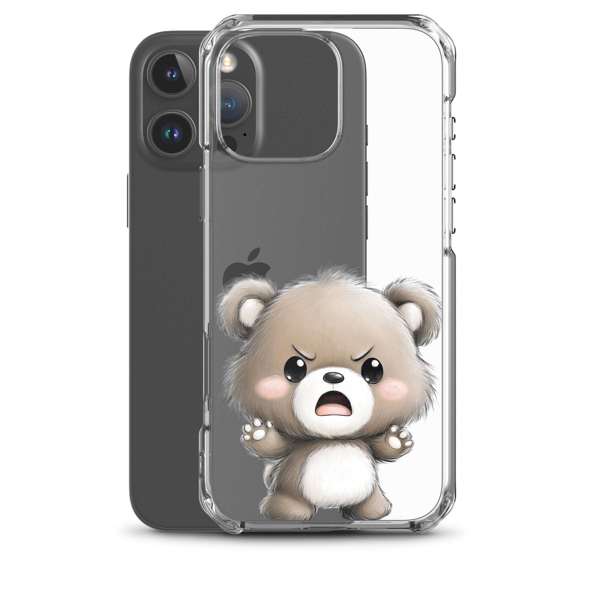 Angry Cute Bear Clear Case for iPhone 16 Pro Max - Funny Kawaii Bear Protective Cover - Image 2