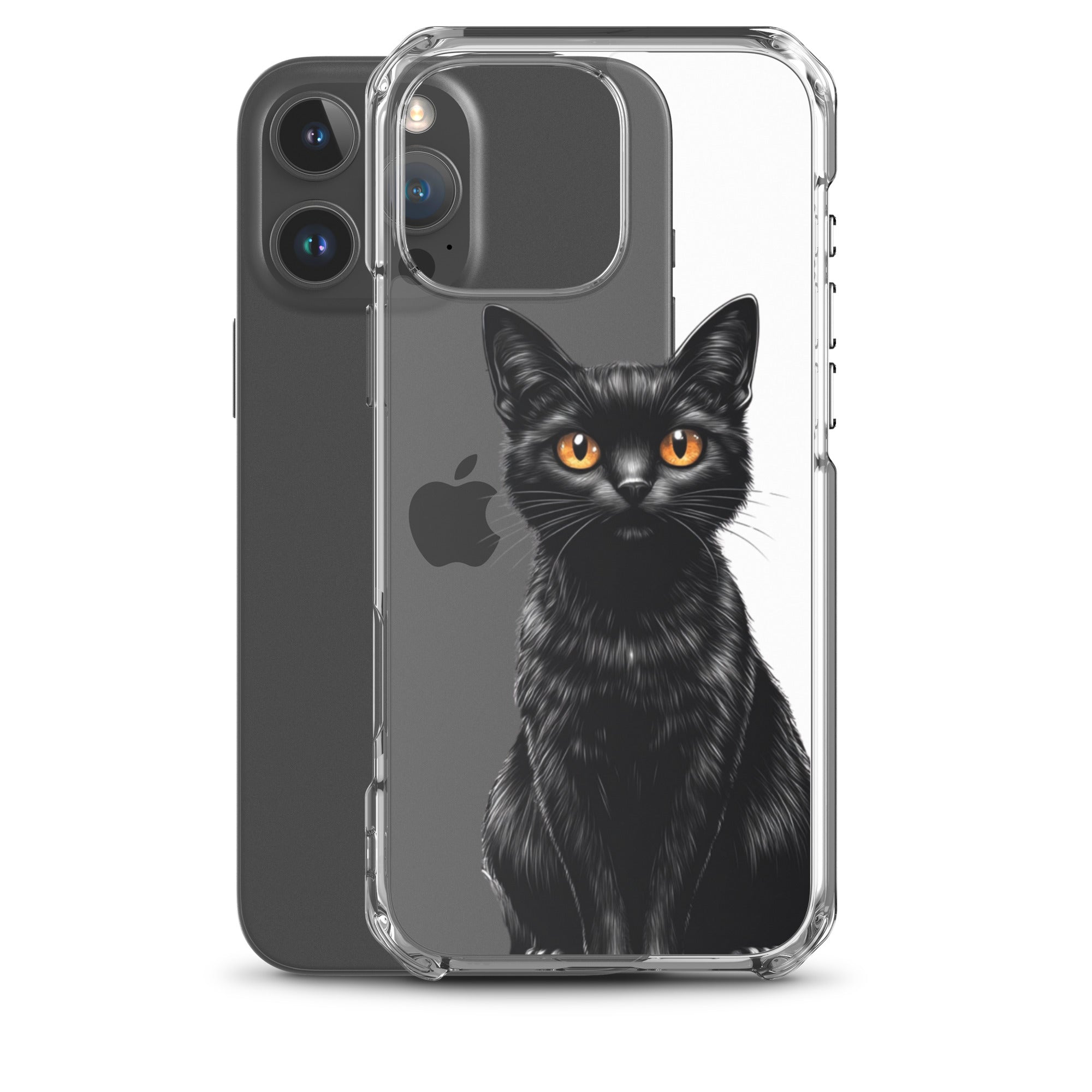 Midnight Black Cat Clear Case for iPhone 16 Pro Max - Elegant Black Cat Illustration Protective Cover - Image 2