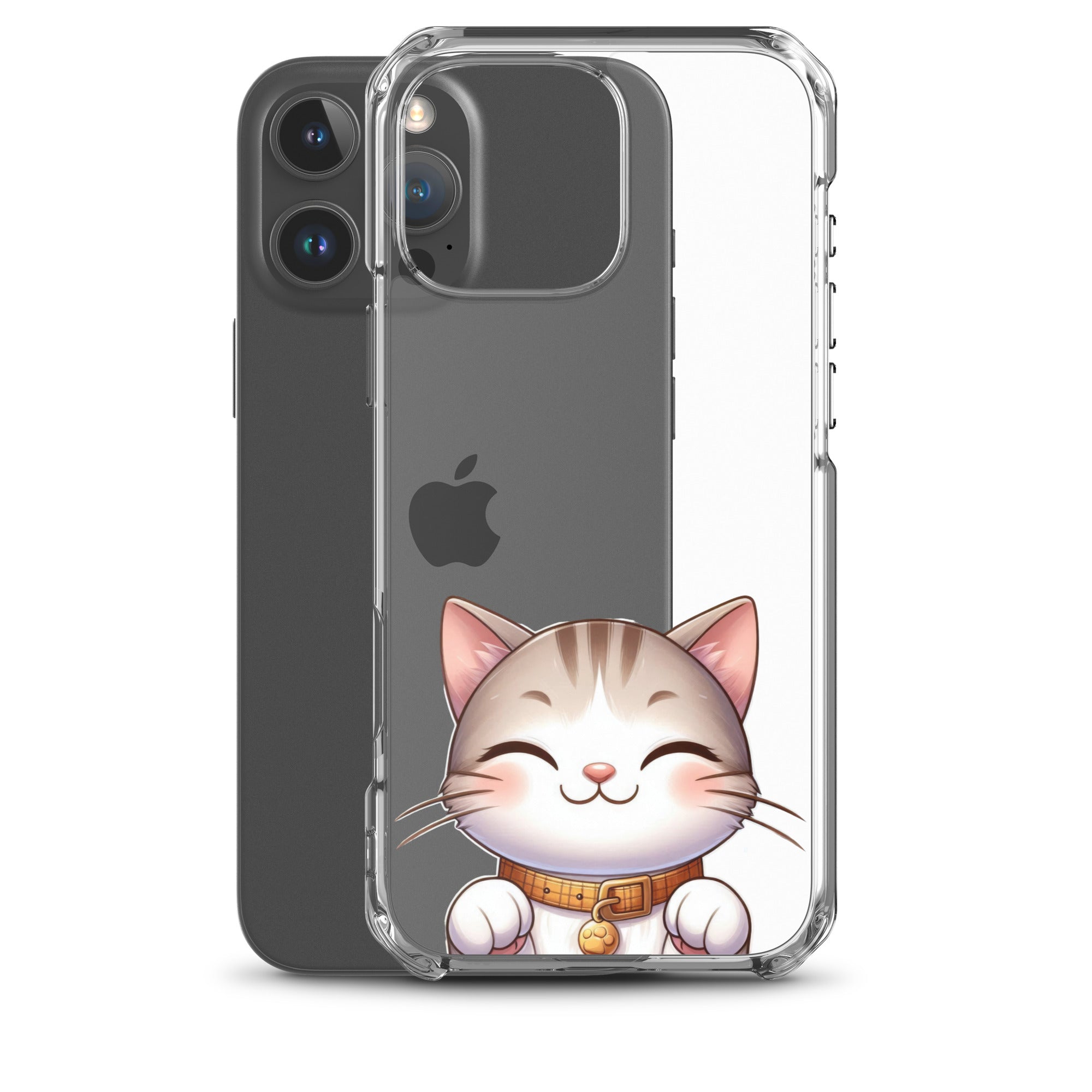 Happy Kitty Clear Case for iPhone 16 Pro Max - Cute Smiling Cat Illustration Protective Cover - Image 2