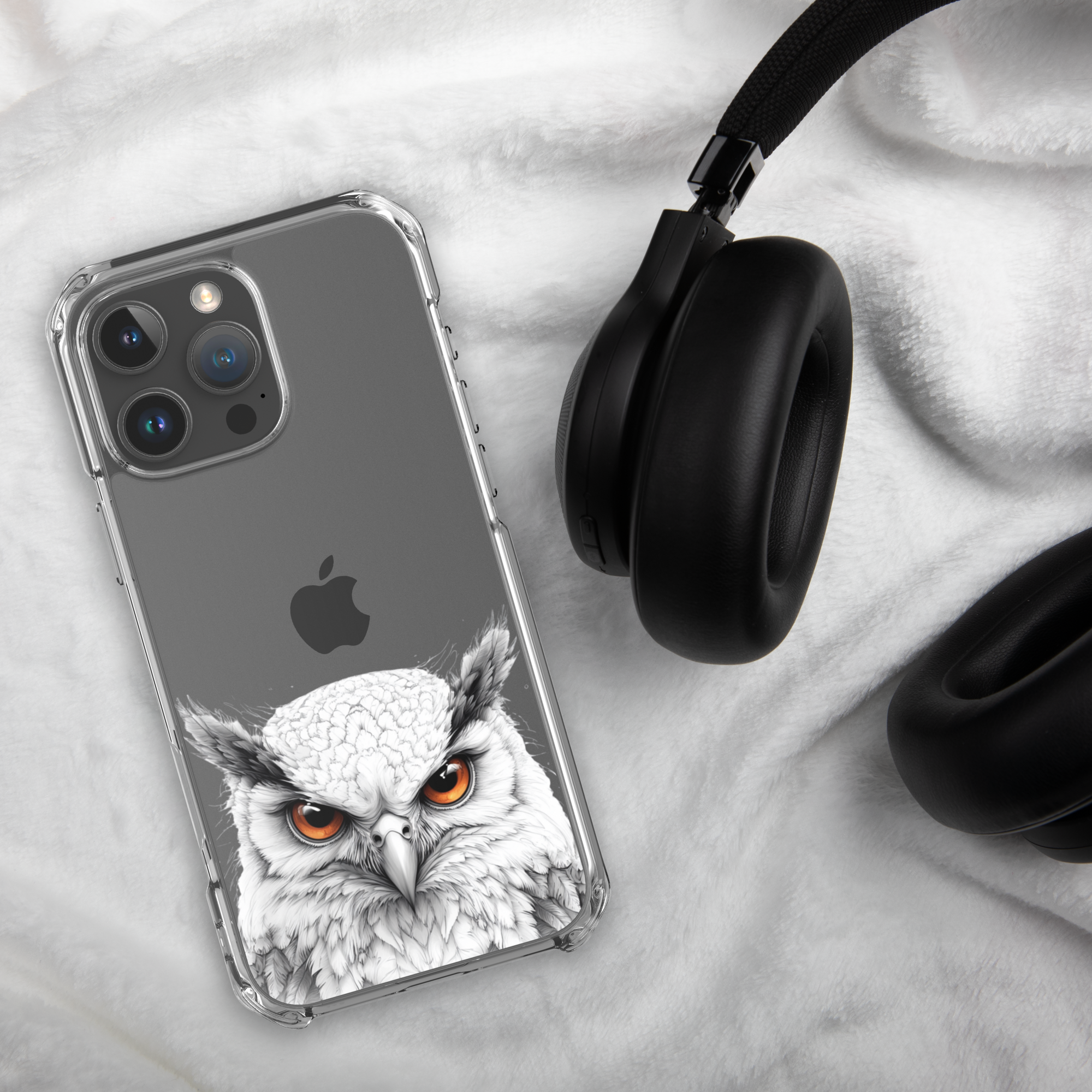 Snowy Owl Glare Clear Case for iPhone 16 Pro Max - Minimalist White Owl Illustration Protective Cover - Image 4