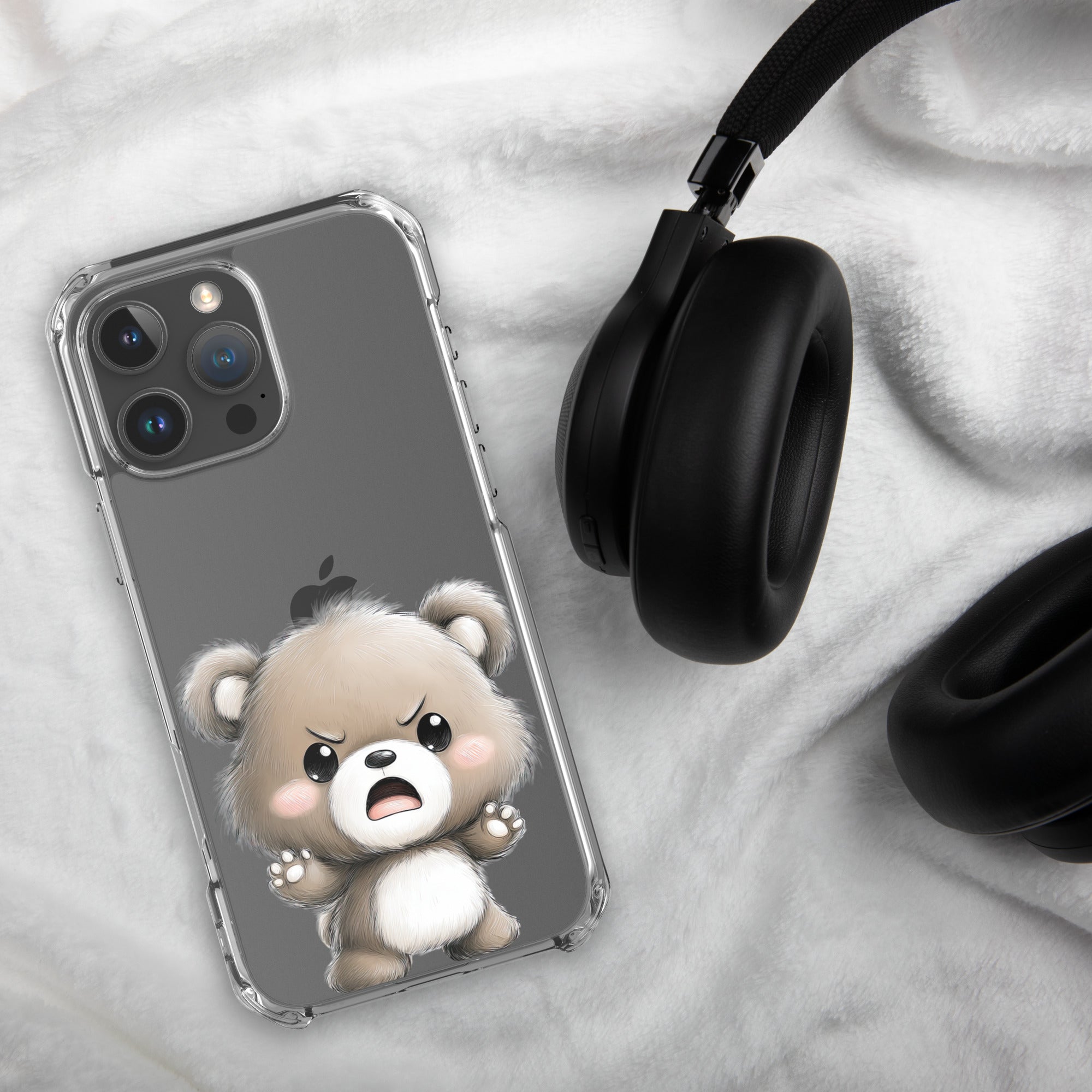 Angry Cute Bear Clear Case for iPhone 16 Pro Max - Funny Kawaii Bear Protective Cover - Image 4
