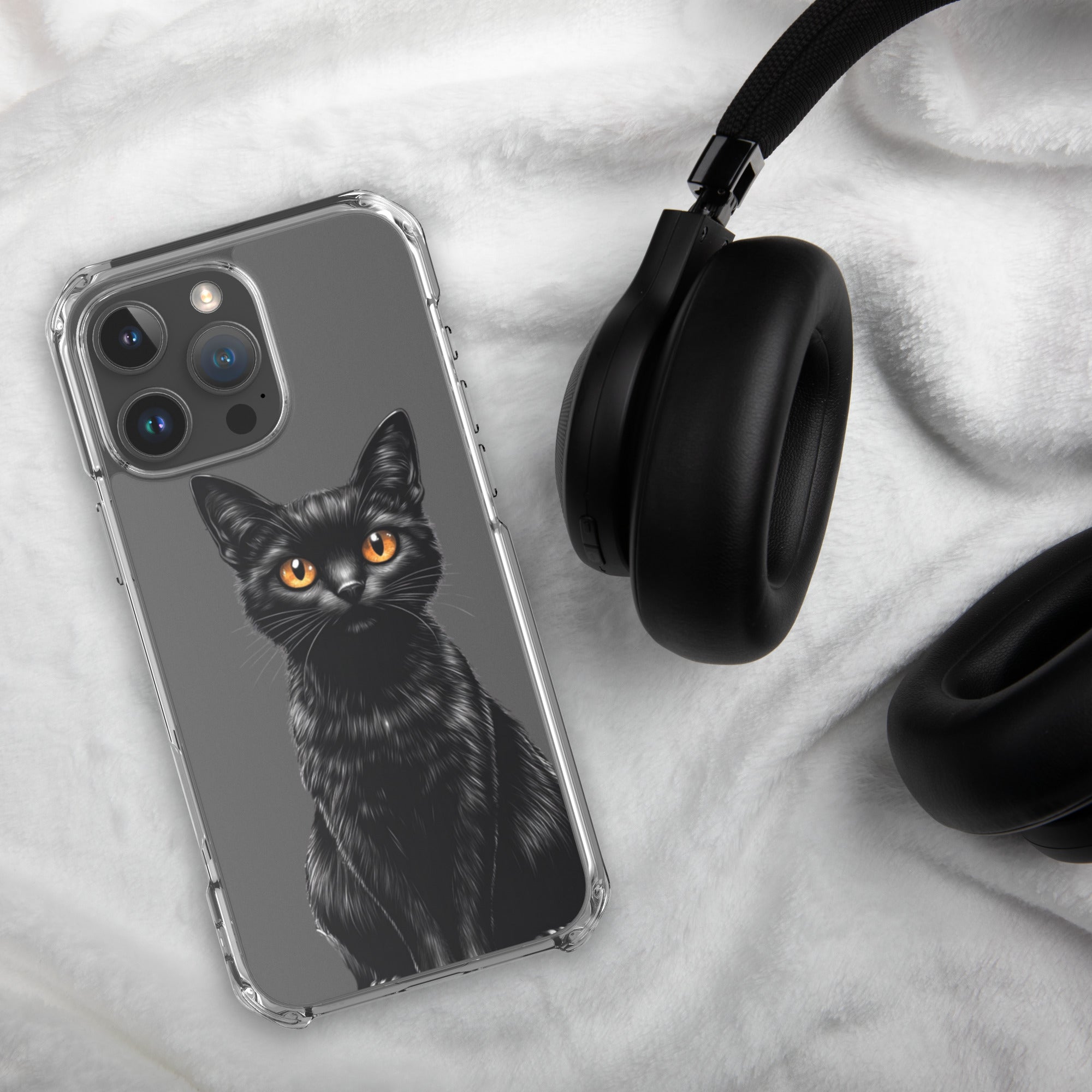 Midnight Black Cat Clear Case for iPhone 16 Pro Max - Elegant Black Cat Illustration Protective Cover - Image 4