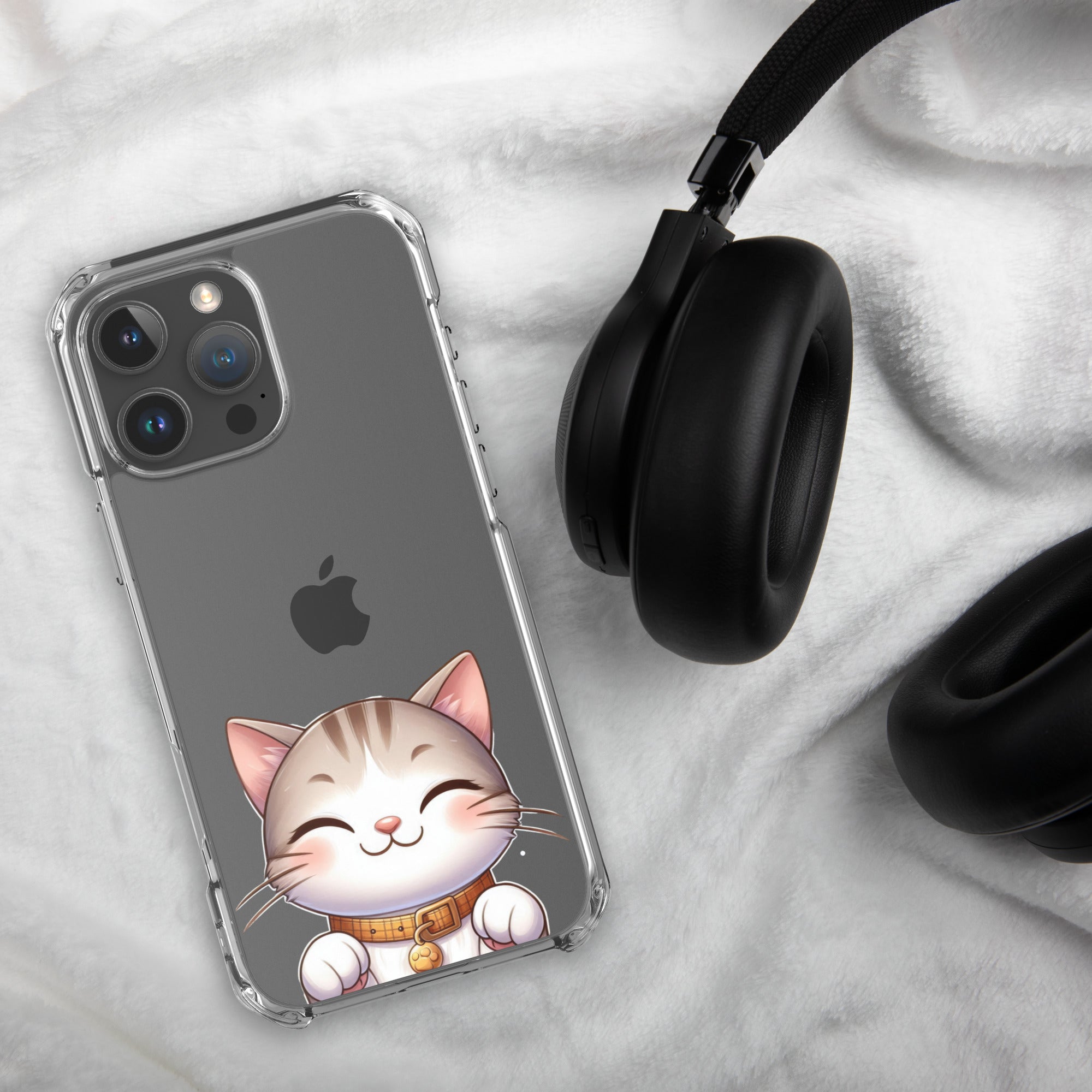 Happy Kitty Clear Case for iPhone 16 Pro Max - Cute Smiling Cat Illustration Protective Cover - Image 4