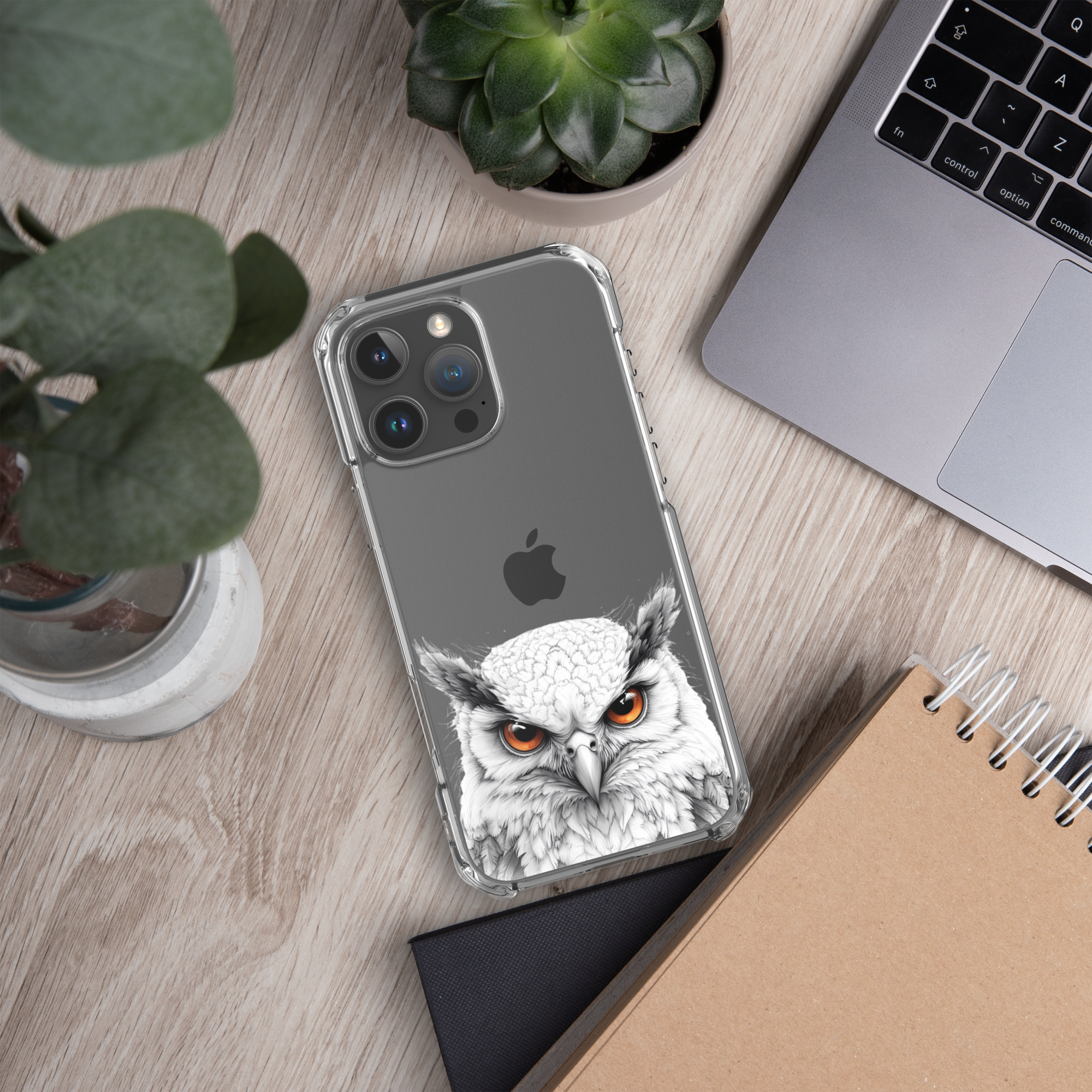 Snowy Owl Glare Clear Case for iPhone 16 Pro Max - Minimalist White Owl Illustration Protective Cover - Image 5