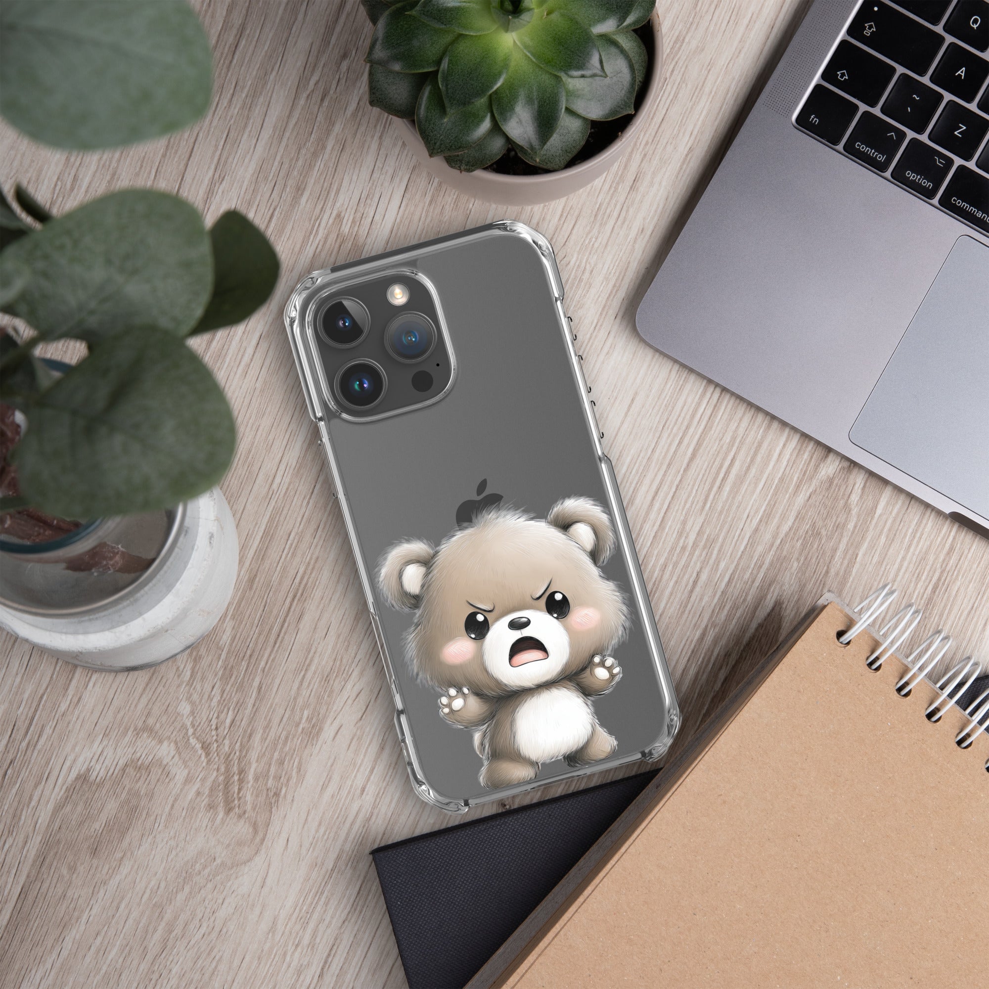 Angry Cute Bear Clear Case for iPhone 16 Pro Max - Funny Kawaii Bear Protective Cover - Image 5