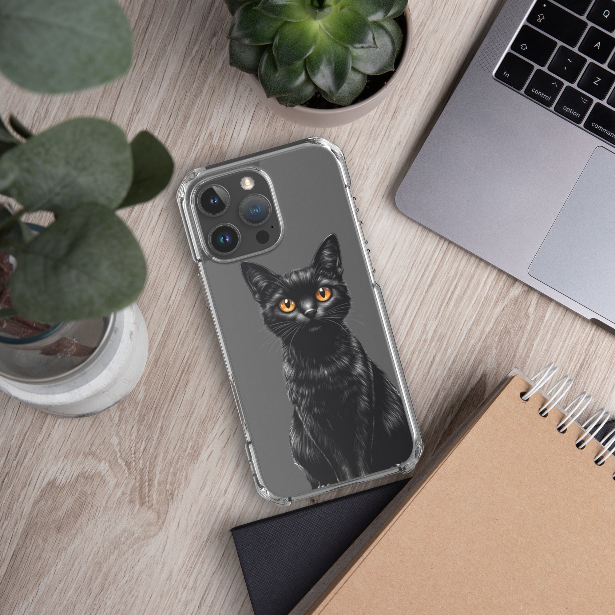 Midnight Black Cat Clear Case for iPhone 16 Pro Max - Elegant Black Cat Illustration Protective Cover - Image 5