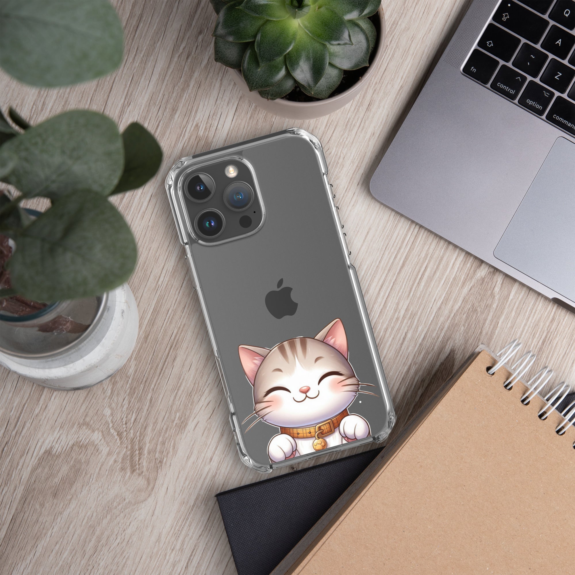 Happy Kitty Clear Case for iPhone 16 Pro Max - Cute Smiling Cat Illustration Protective Cover - Image 5