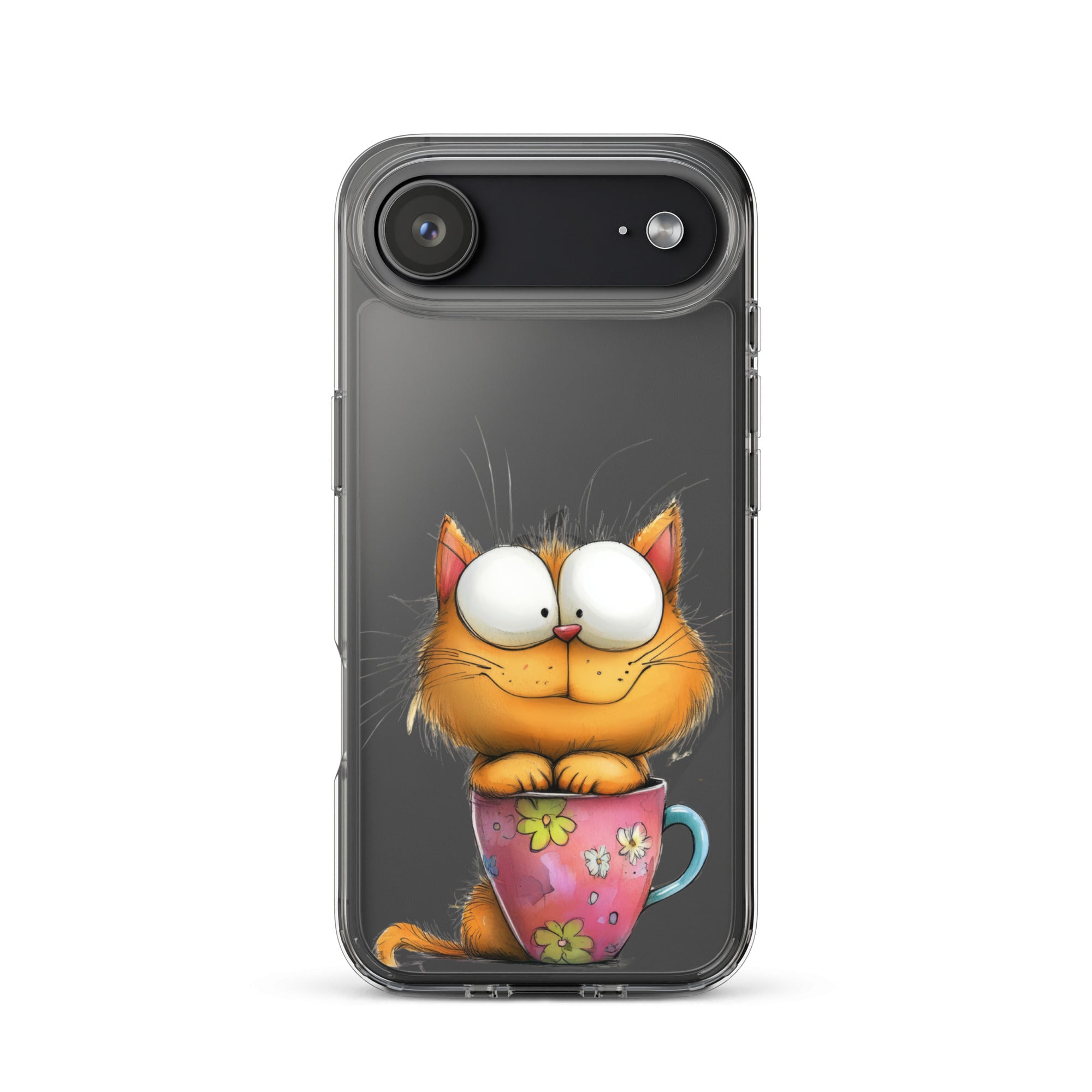 Goofy Cat in Cup Clear Case for iPhone 17 Air - Funny Cartoon Kitty Protective Cover