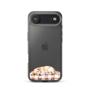 Sleepy Dog on Checkered Blanket Clear Case for iPhone 17 Air - Cute Cozy Puppy Illustration Protective Cover