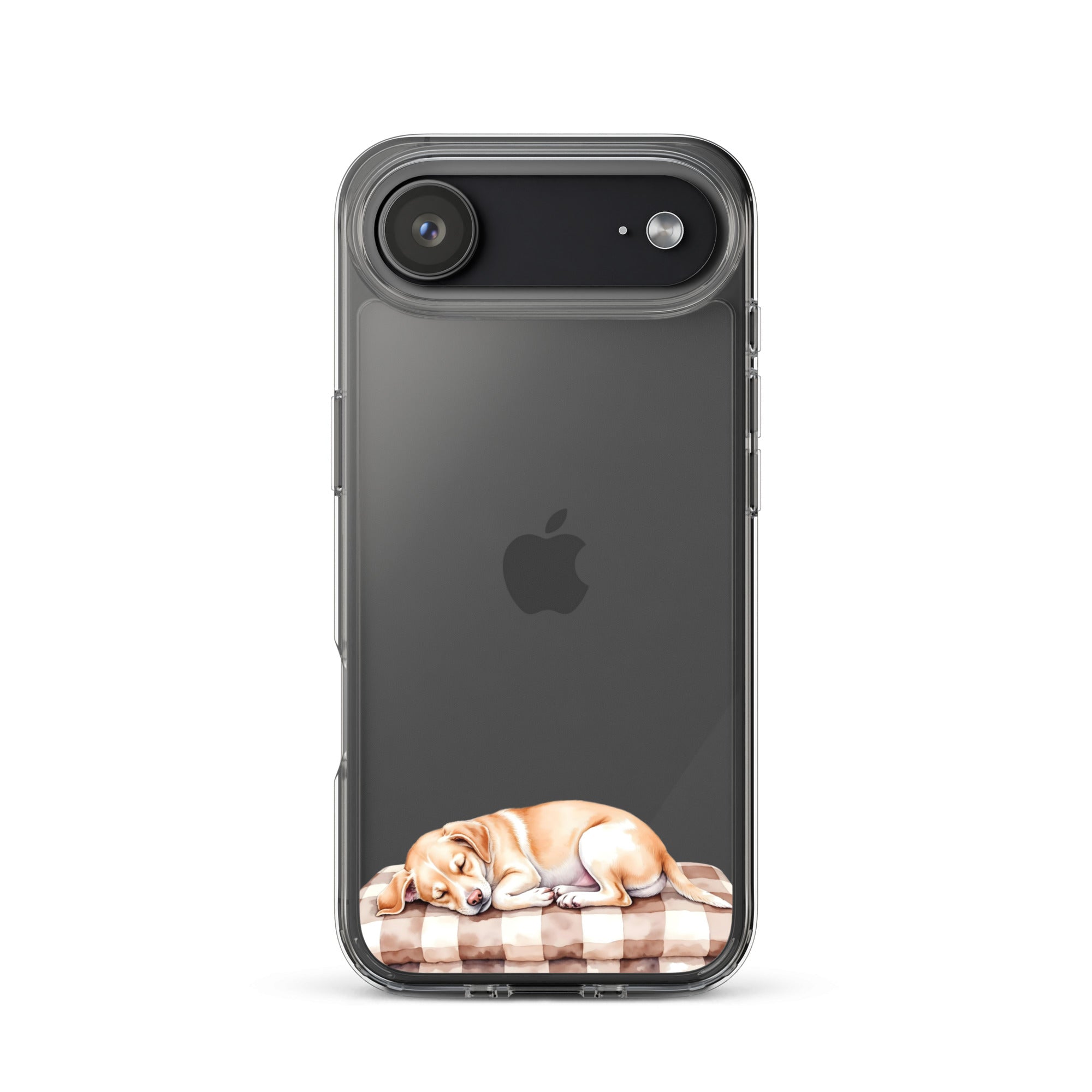 Sleepy Dog on Checkered Blanket Clear Case for iPhone 17 Air - Cute Cozy Puppy Illustration Protective Cover