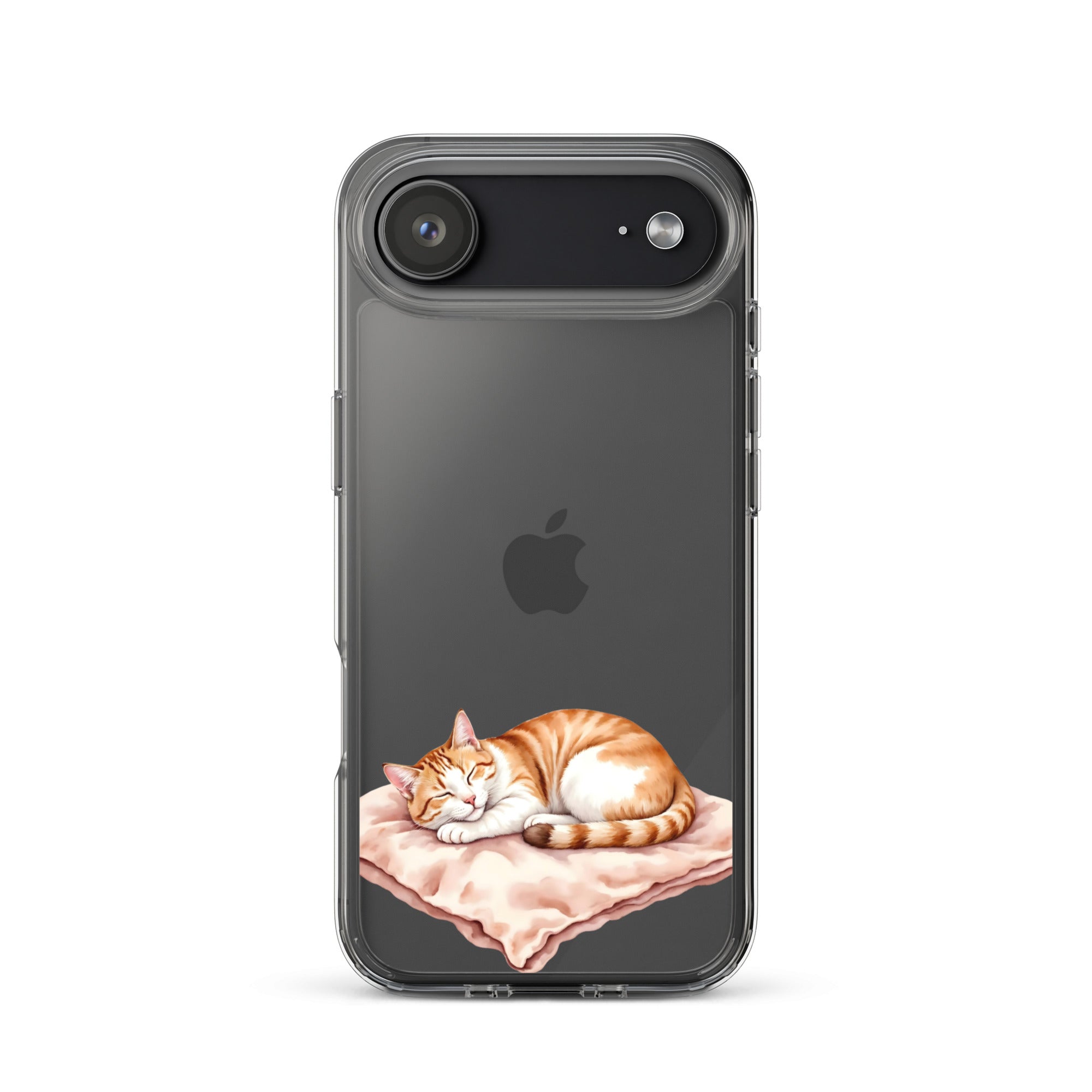 Sleepy Cat on Pillow Clear Case for iPhone 17 Air - Cute Cozy Kitty Illustration Protective Cover