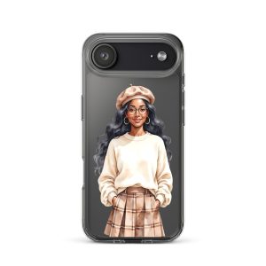 Cozy Plaid Autumn Girl Clear Case for iPhone 17 Air - Fashion Illustration Protective Cover