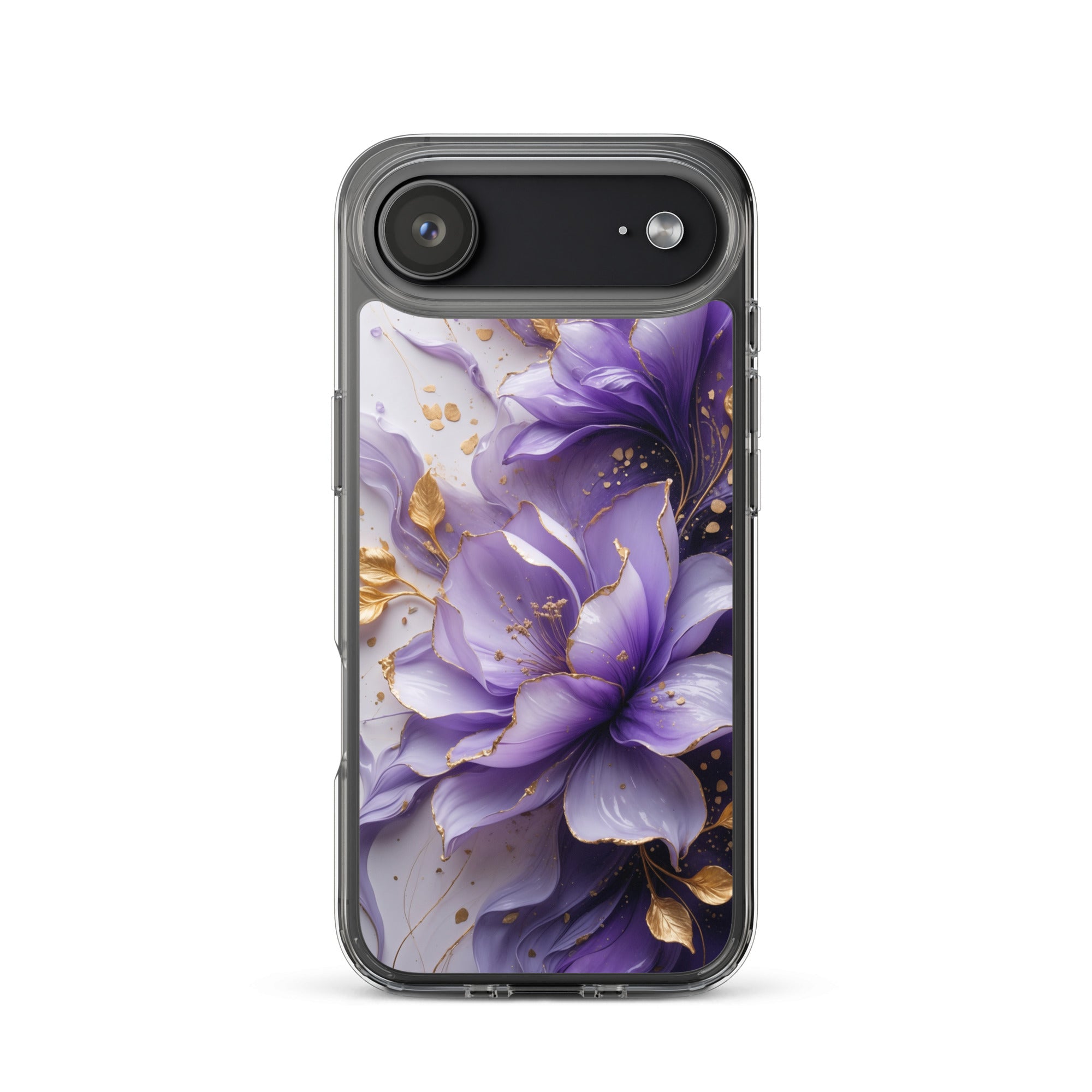 Royal Violet Bloom Clear Case for iPhone 17 Air - Luxury Purple & Gold Floral Protective Cover