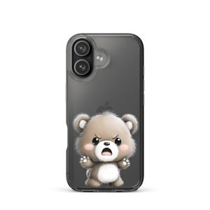 Angry Cute Bear Clear Case for iPhone 17 - Funny Kawaii Bear Protective Cover