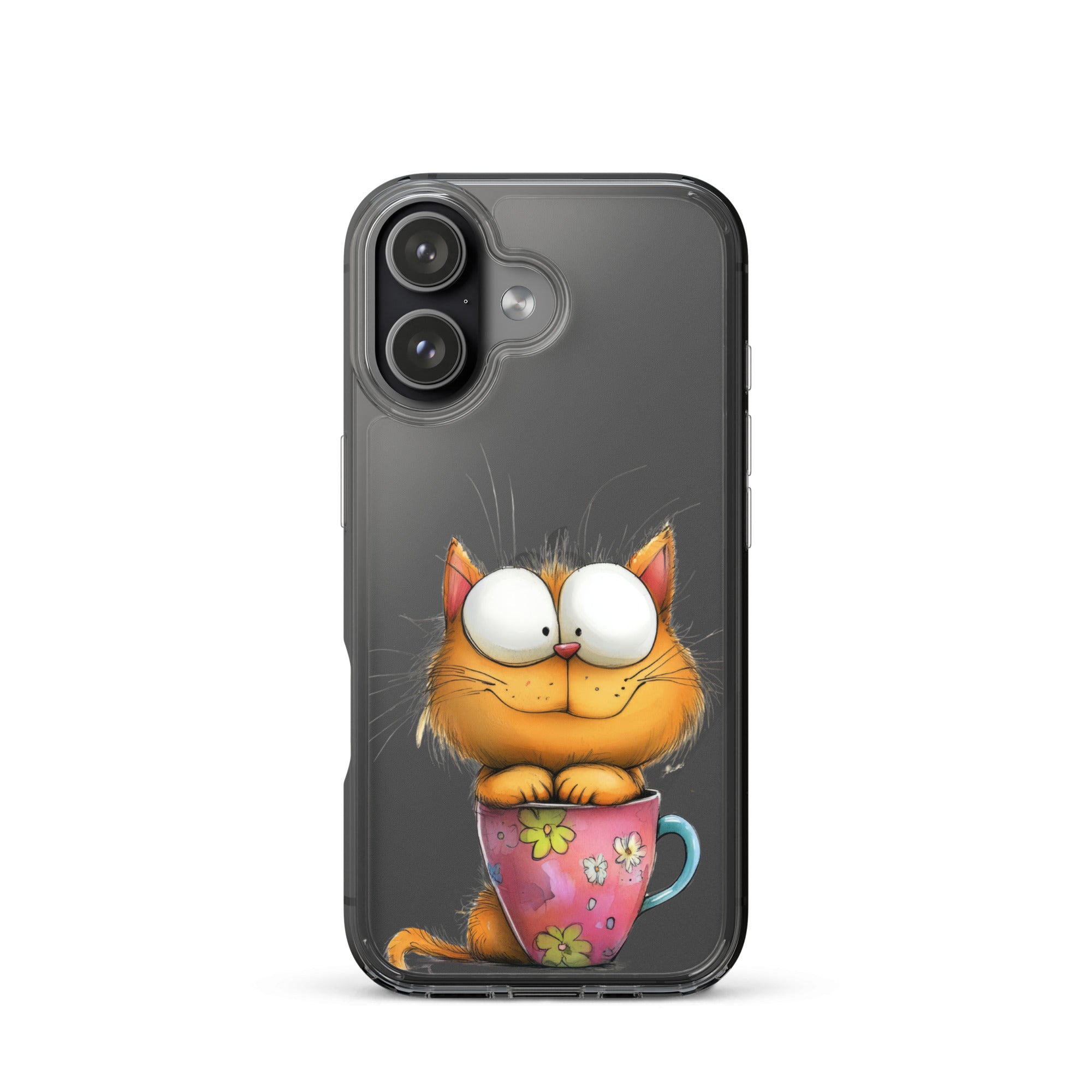 Goofy Cat in Cup Clear Case for iPhone 17 - Funny Cartoon Kitty Protective Cover