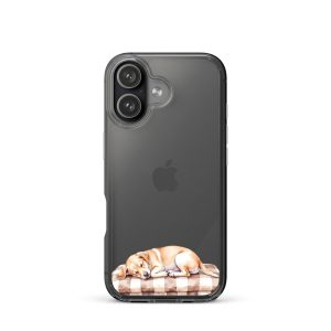 Sleepy Dog on Checkered Blanket Clear Case for iPhone 17 - Cute Cozy Puppy Illustration Protective Cover