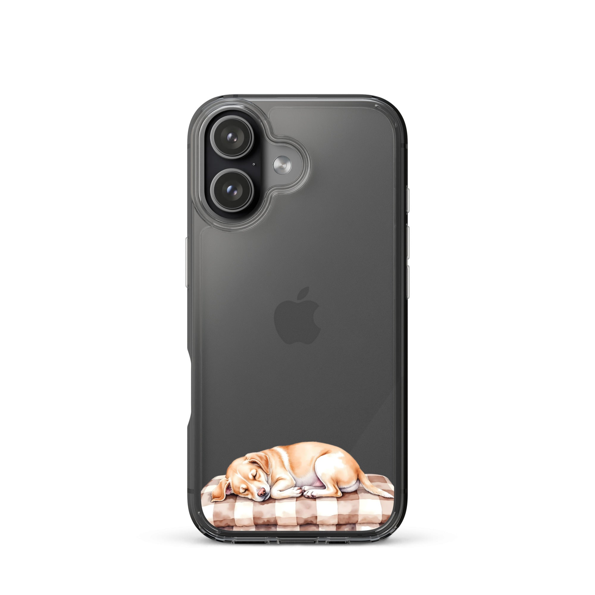 Sleepy Dog on Checkered Blanket Clear Case for iPhone 17 - Cute Cozy Puppy Illustration Protective Cover