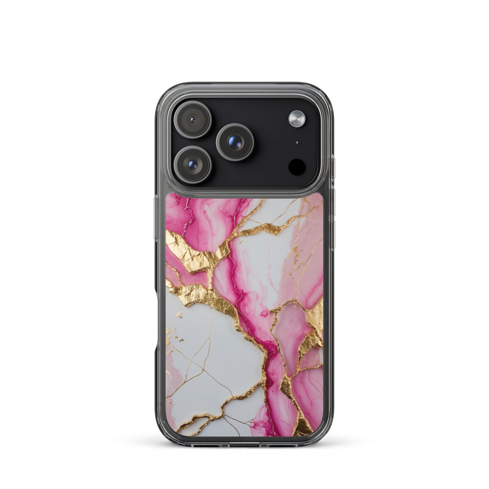 Pink Golden Marble Luxe Clear Case for iPhone 17 Pro - Luxury Pink & Gold Marble Protective Cover