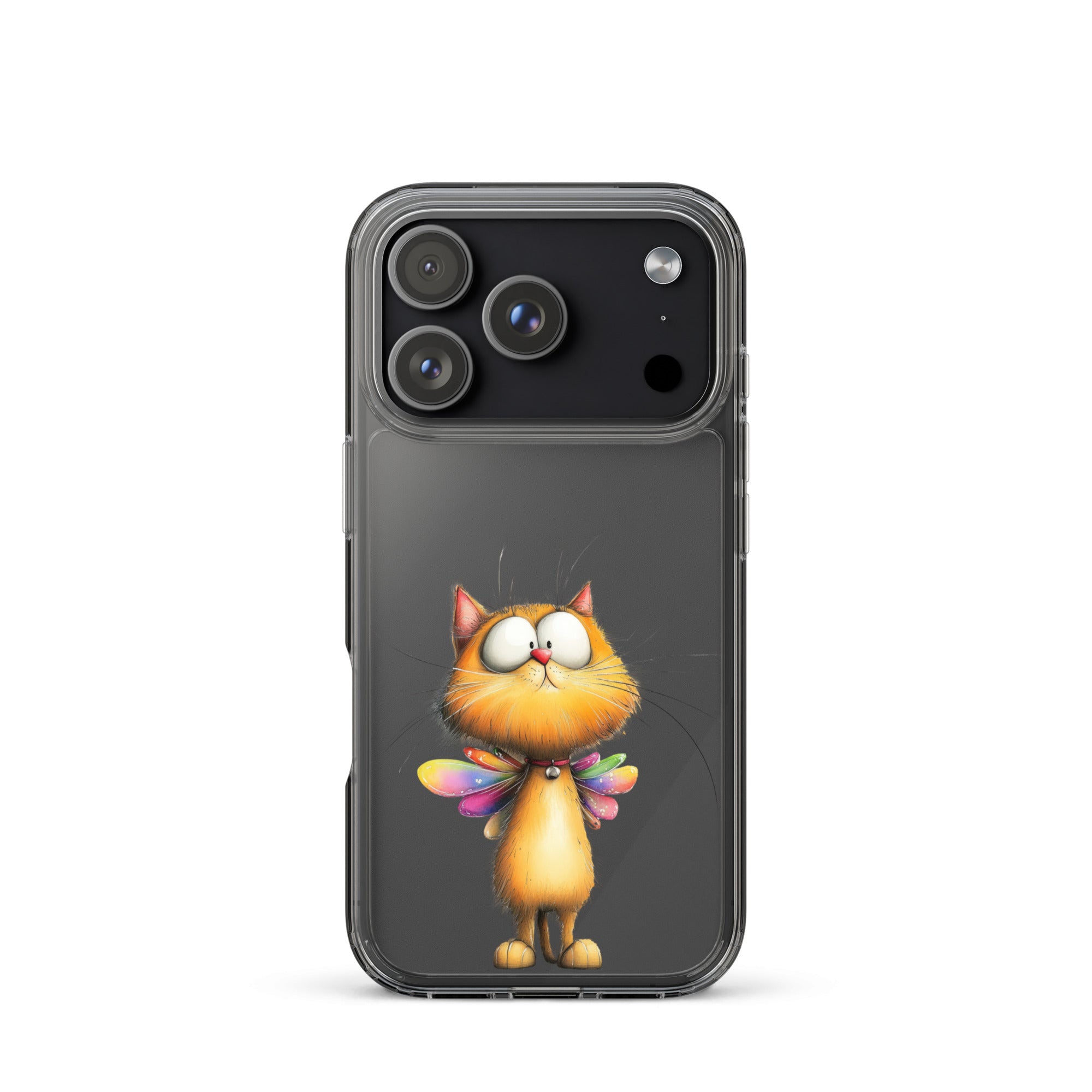 Fairy Cat Clear Case for iPhone 17 Pro - Cute Magical Kitty with Colorful Wings Protective Cover