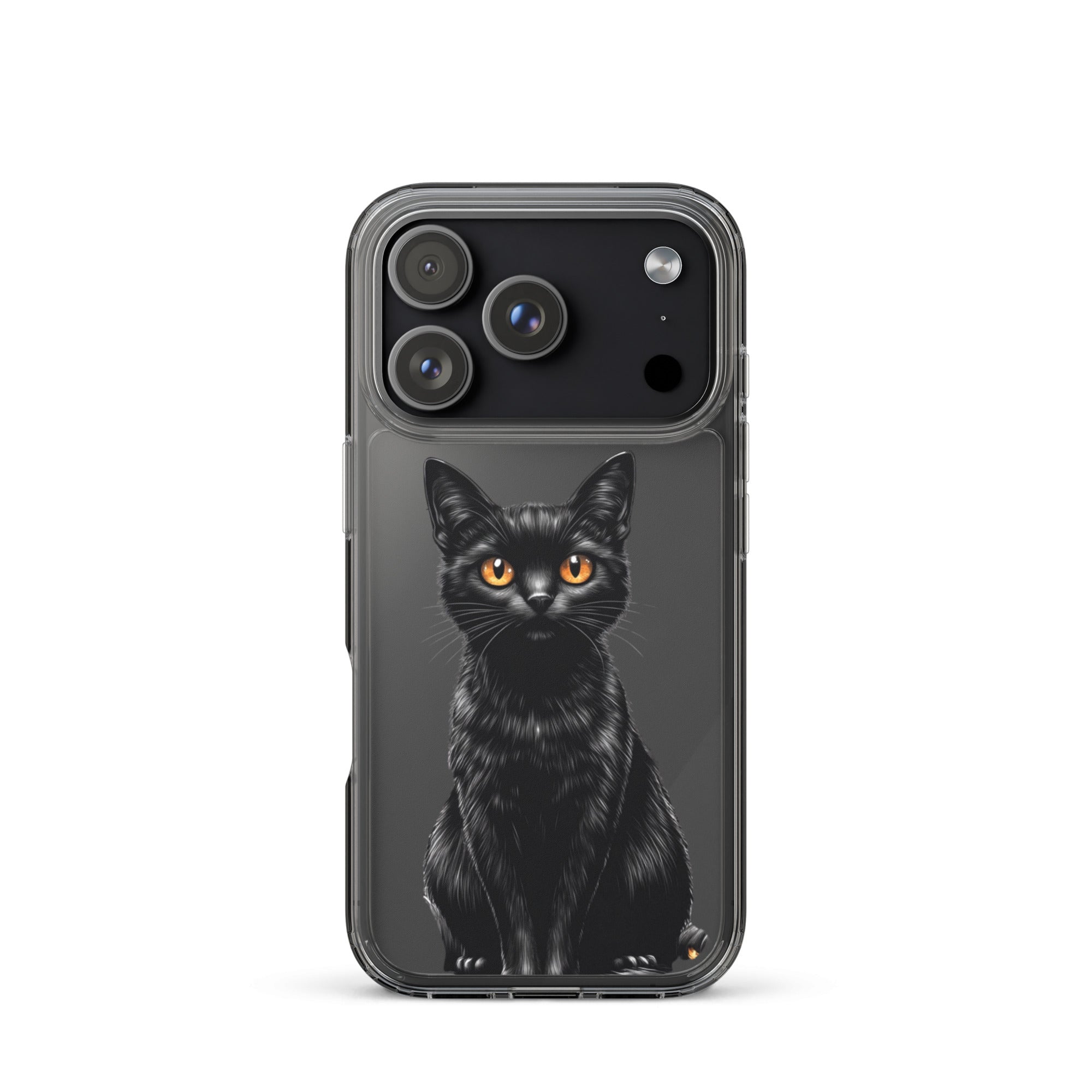 Midnight Black Cat Clear Case for iPhone 17 Pro - Elegant Black Cat Illustration Protective Cover