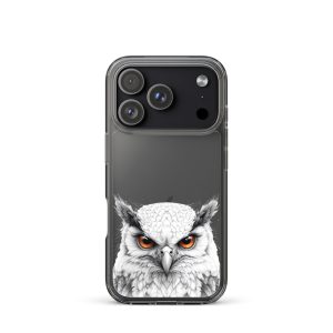 Snowy Owl Glare Clear Case for iPhone 17 Pro - Minimalist White Owl Illustration Protective Cover