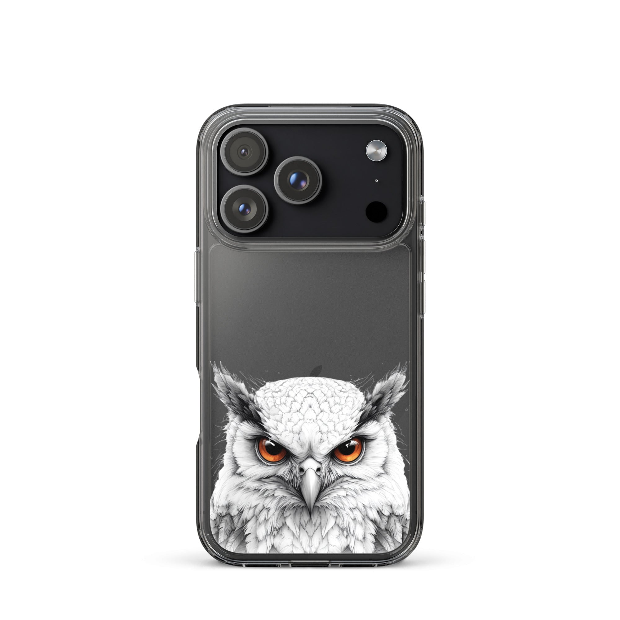 Snowy Owl Glare Clear Case for iPhone 17 Pro - Minimalist White Owl Illustration Protective Cover