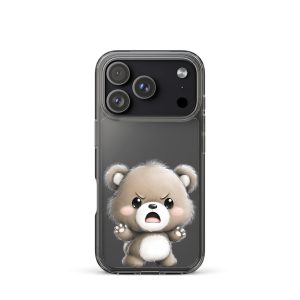 Angry Cute Bear Clear Case for iPhone 17 Pro - Funny Kawaii Bear Protective Cover