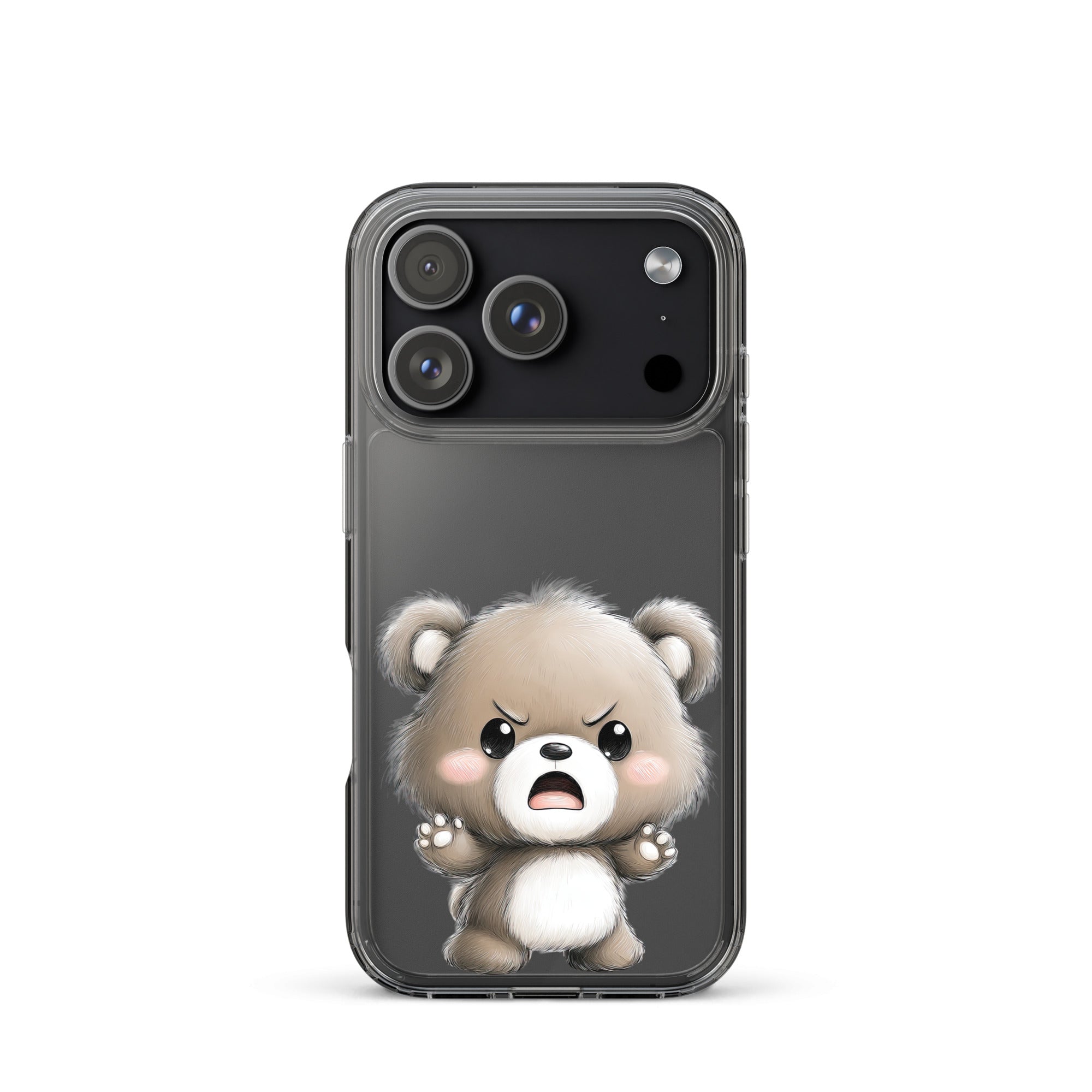 Angry Cute Bear Clear Case for iPhone 17 Pro - Funny Kawaii Bear Protective Cover