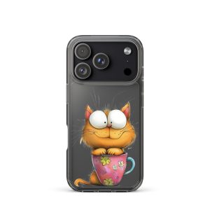 Goofy Cat in Cup Clear Case for iPhone 17 Pro - Funny Cartoon Kitty Protective Cover